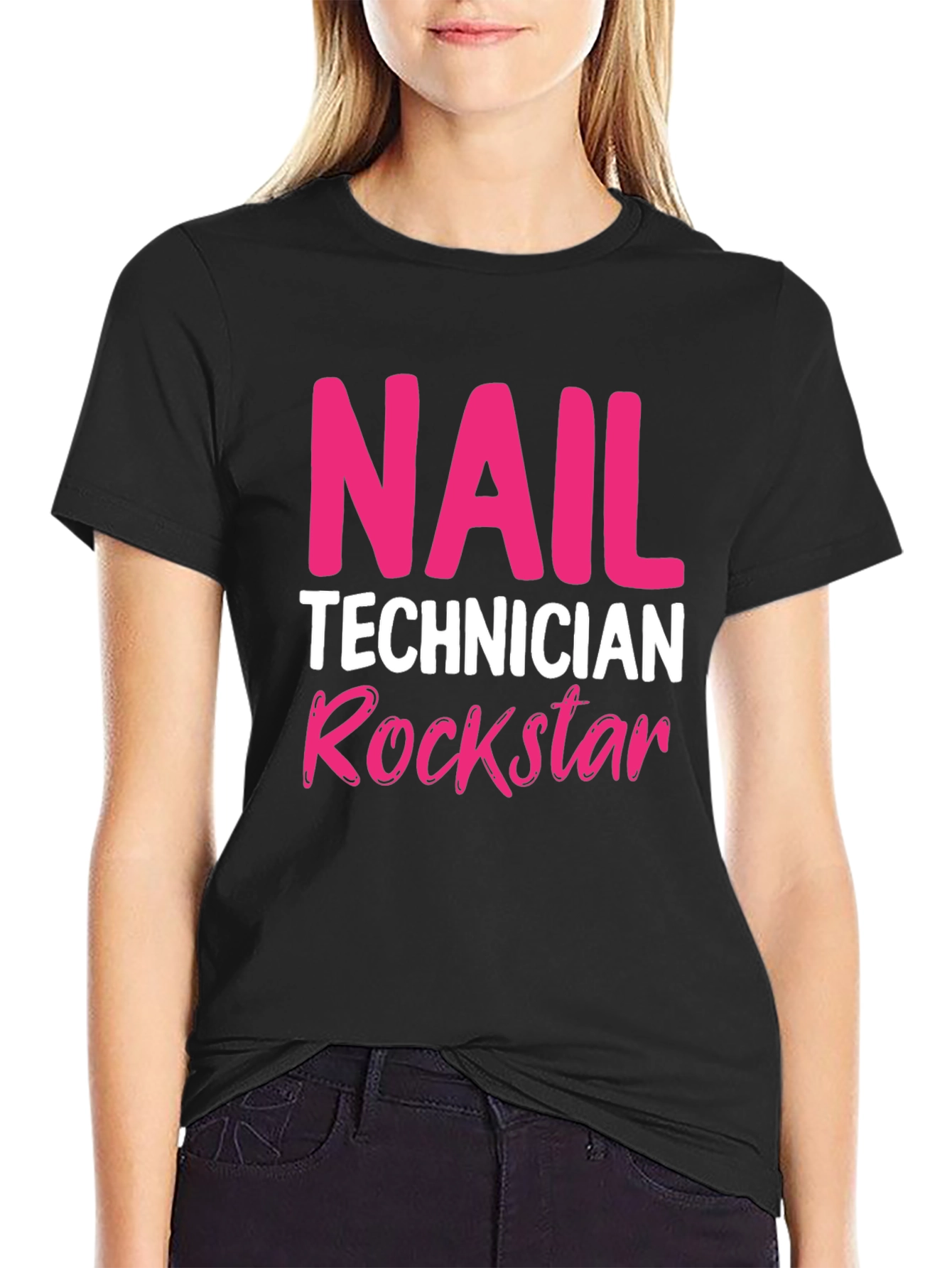 Nail Technician Rockstar T-Shirt - Black Crew Neck