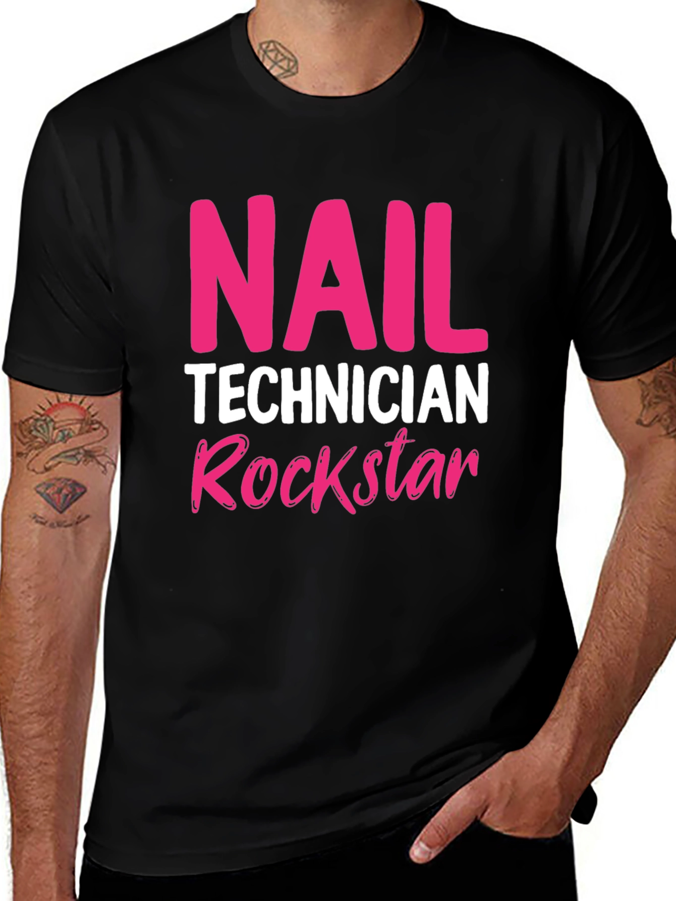 Nail Technician Rockstar T-Shirt - Black Crew Neck