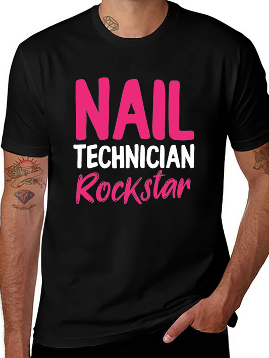Nail Technician Rockstar T-Shirt - Black Crew Neck