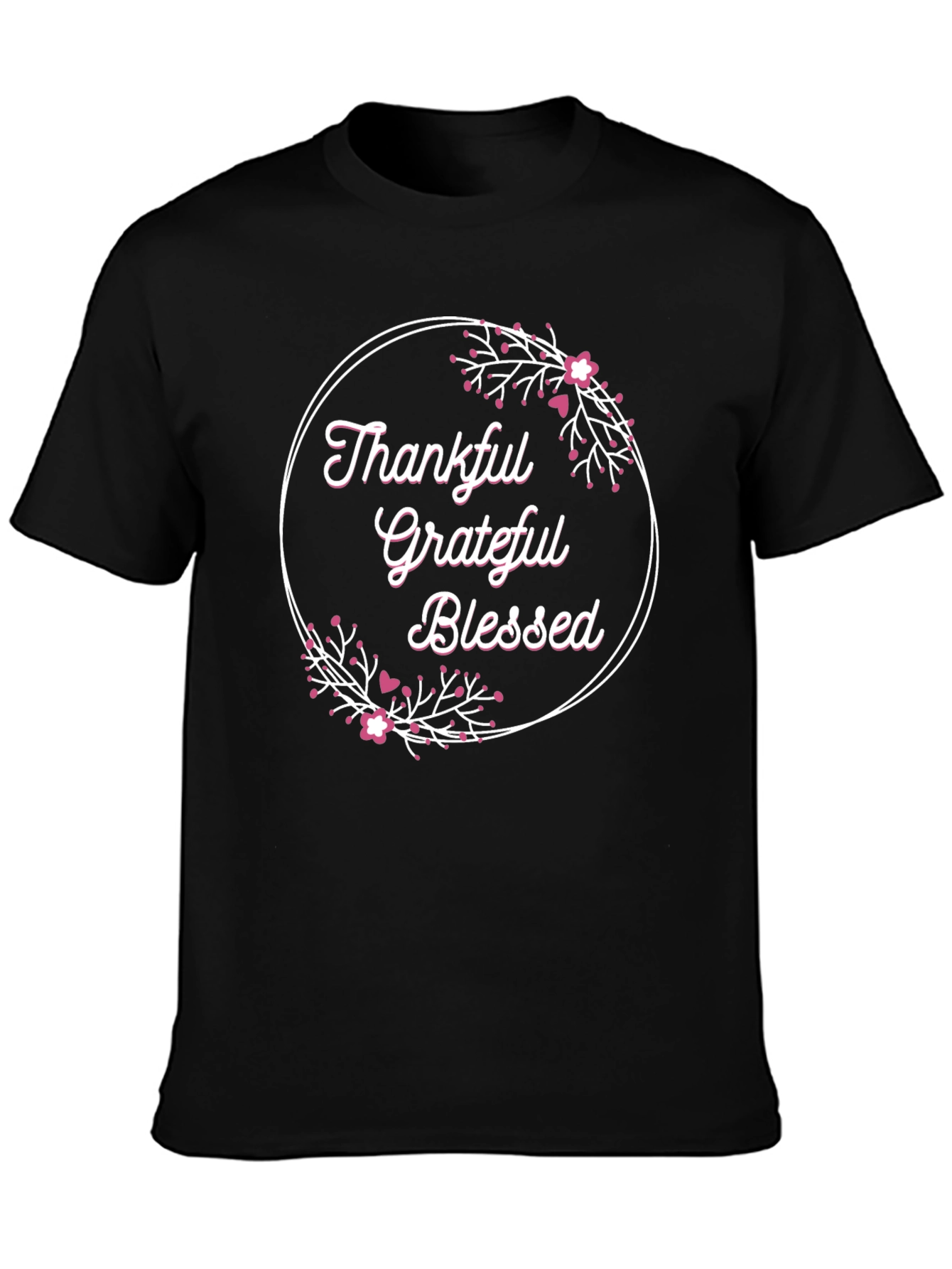 Thankful Grateful Blessed T-Shirt - Floral Design