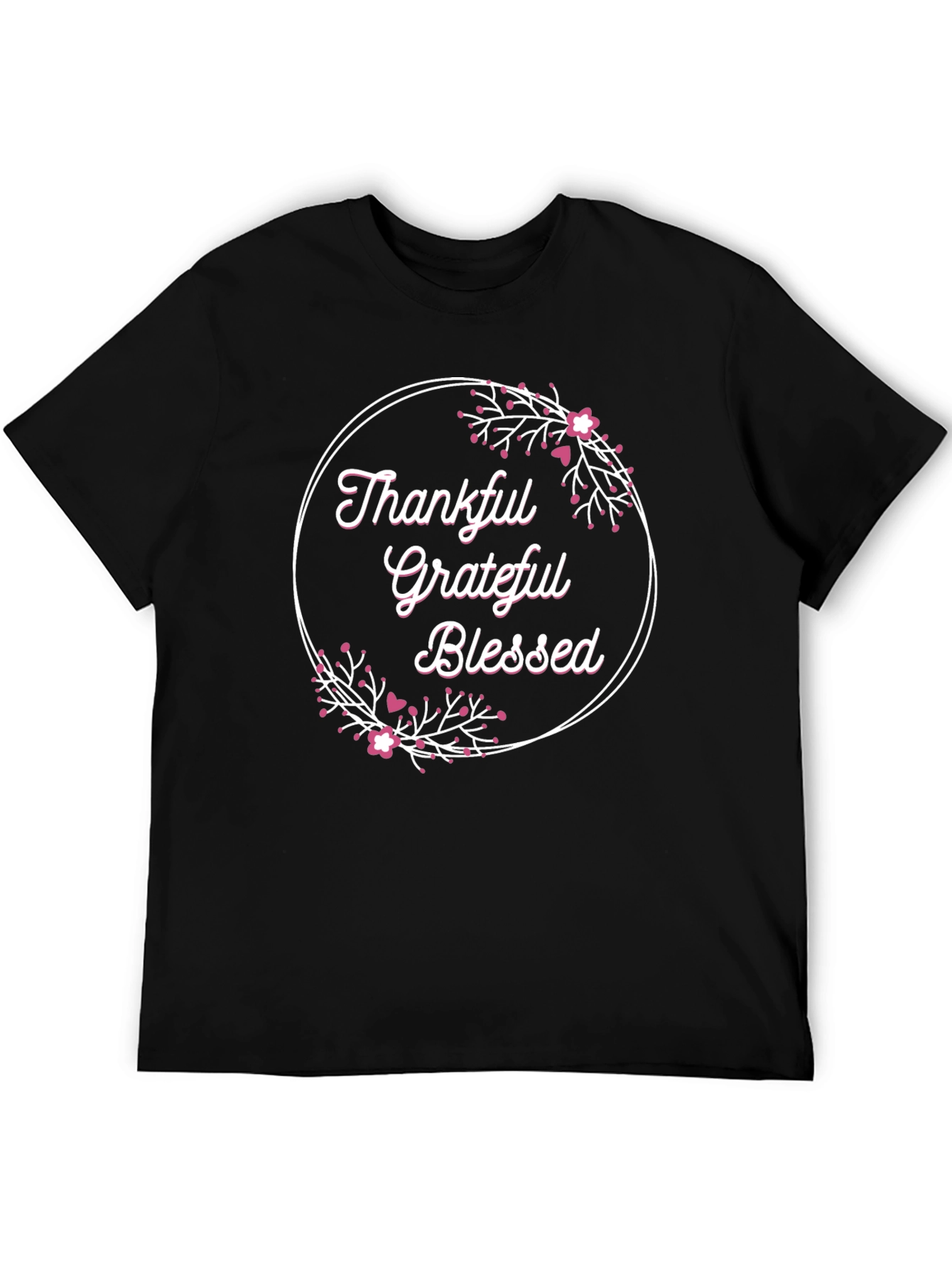 Thankful Grateful Blessed T-Shirt - Floral Design