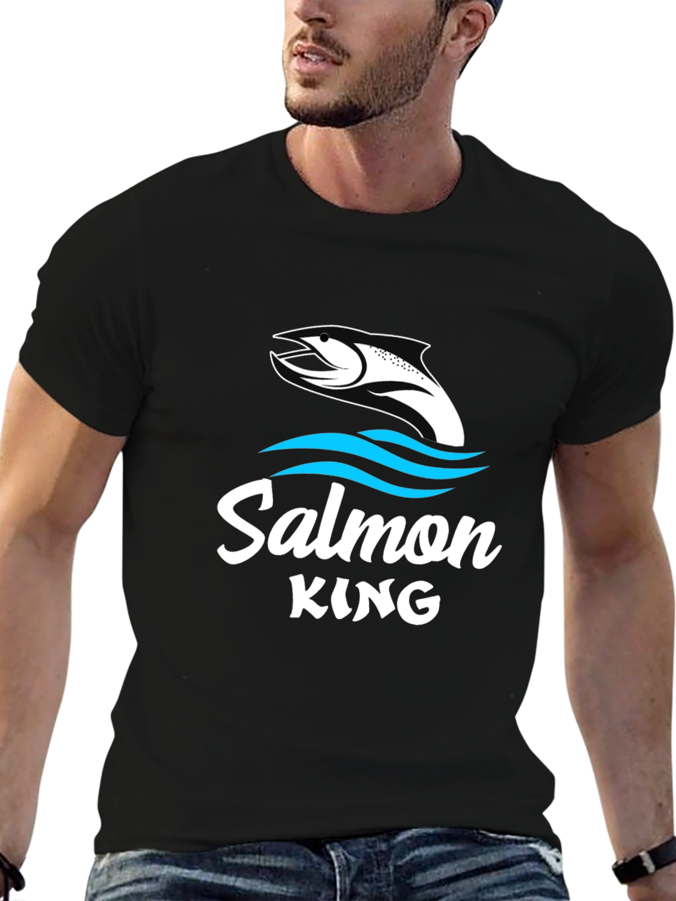 Salmon King Graphic Tee - Black Fishing Shirt