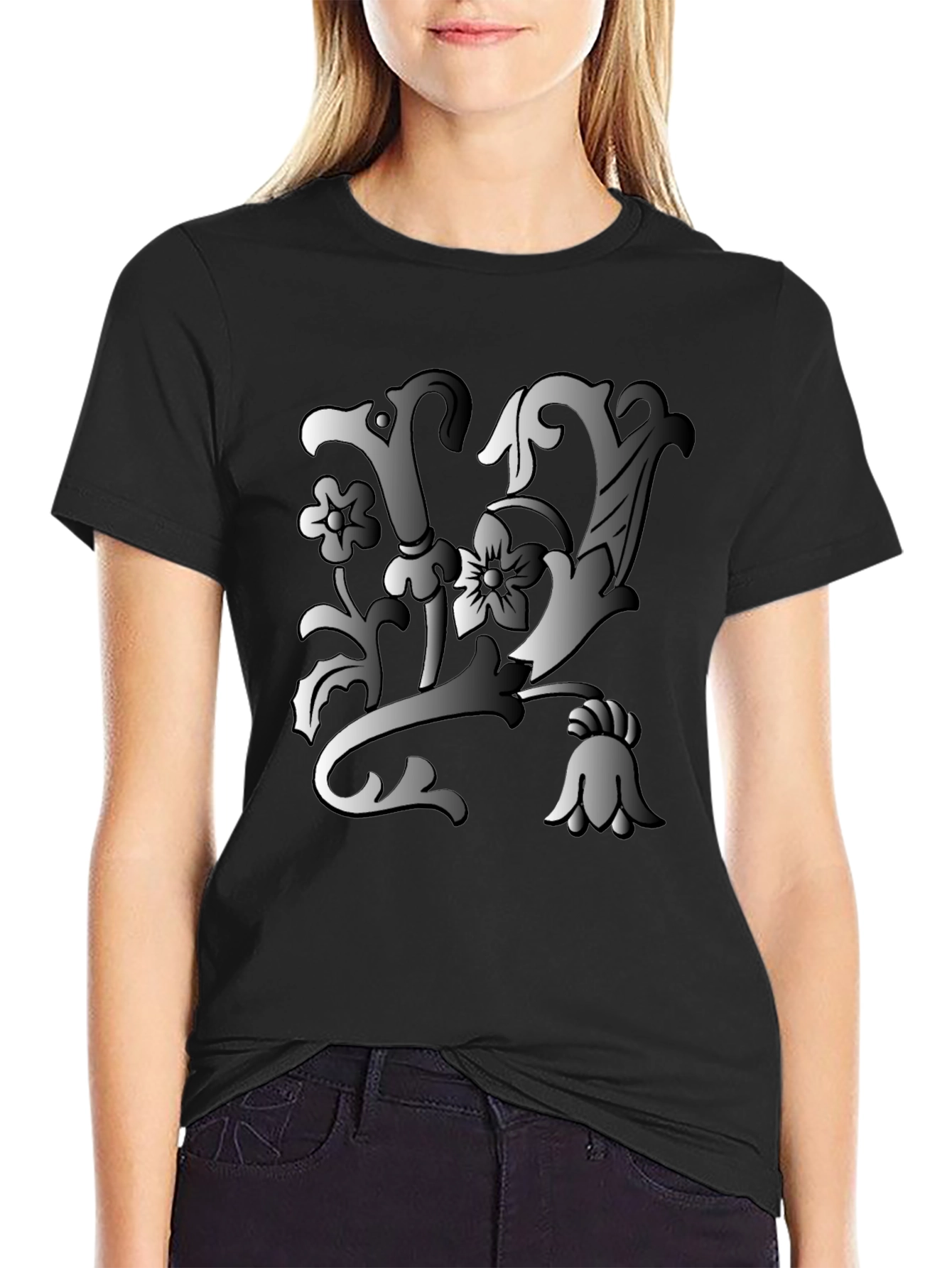 Floral Letter Tee - Black