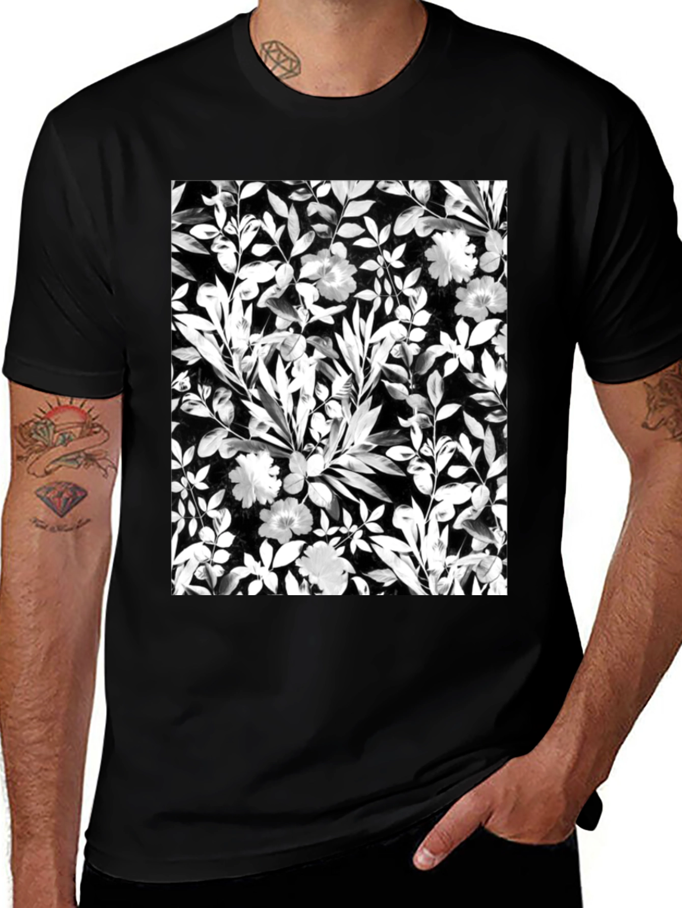 Floral Print Black T-Shirt
