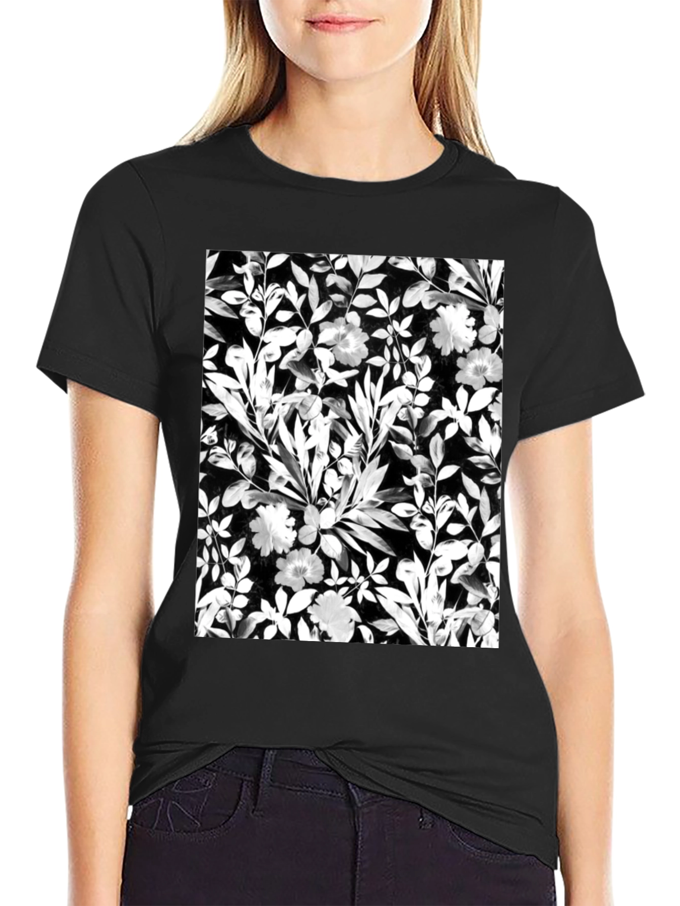 Floral Print Black T-Shirt