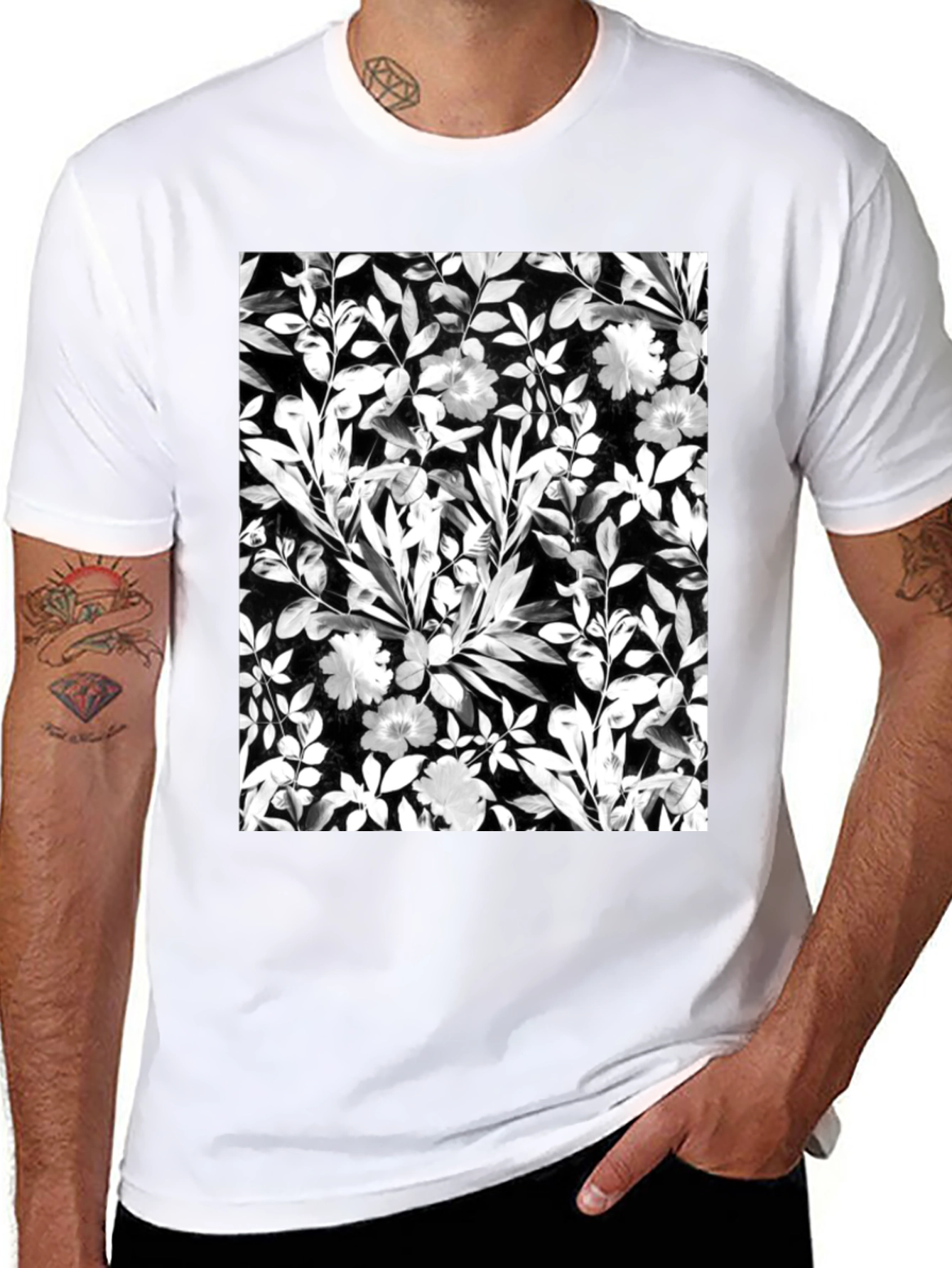 Floral Print Black T-Shirt