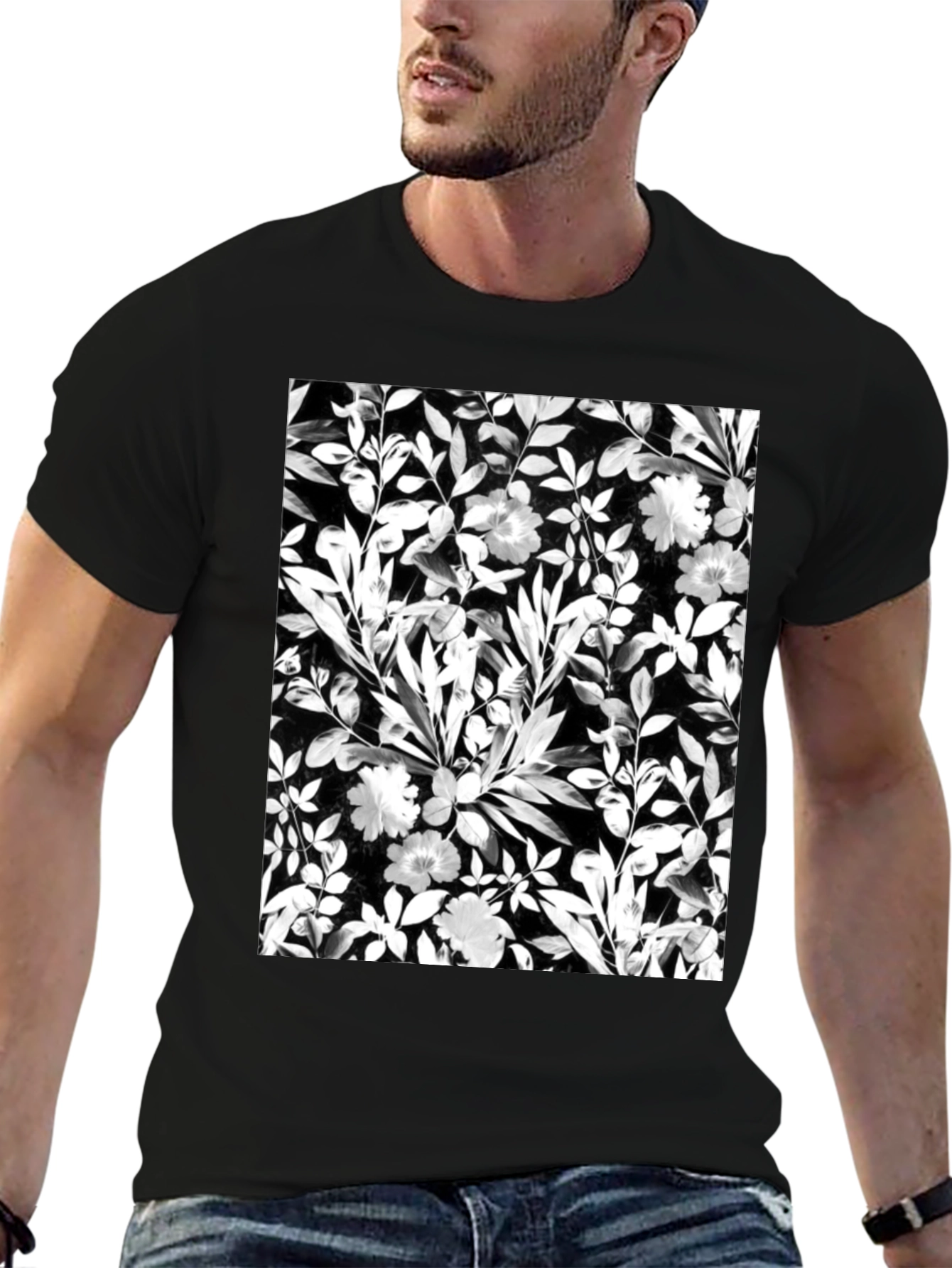Floral Print Black T-Shirt