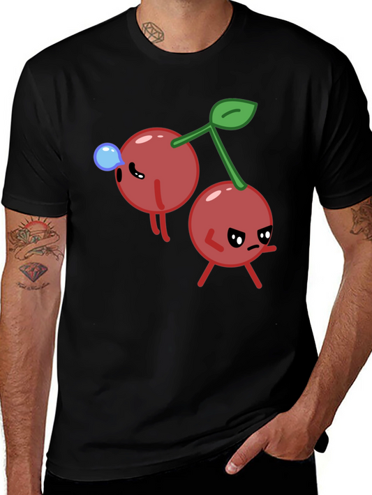Funny Cherry Cartoon Black T-Shirt