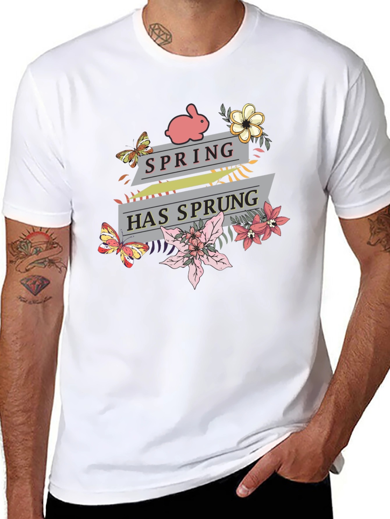 Spring Has Sprung Floral Bunny Graphic T-Shirt
