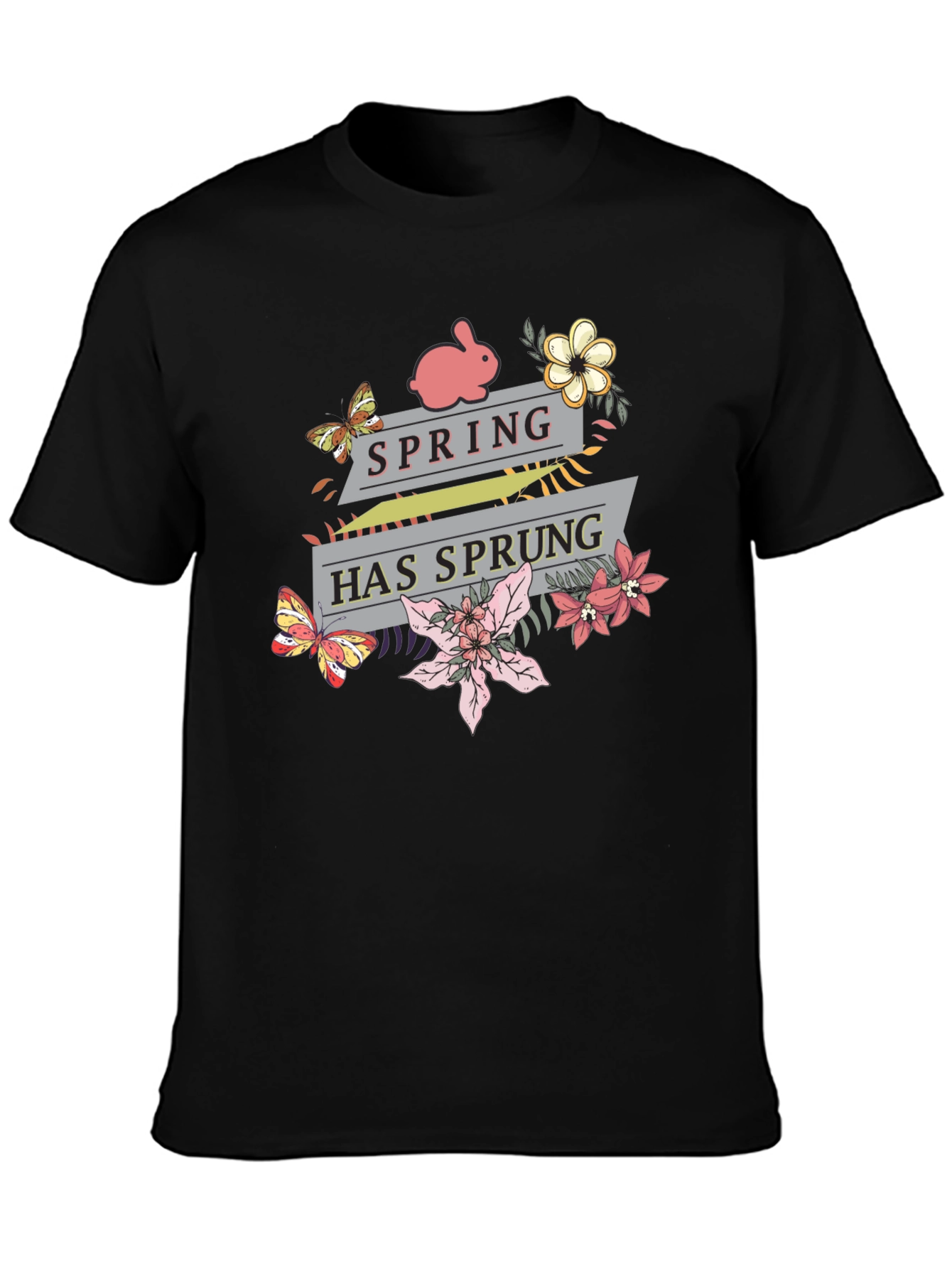 Spring Has Sprung Floral Bunny Graphic T-Shirt
