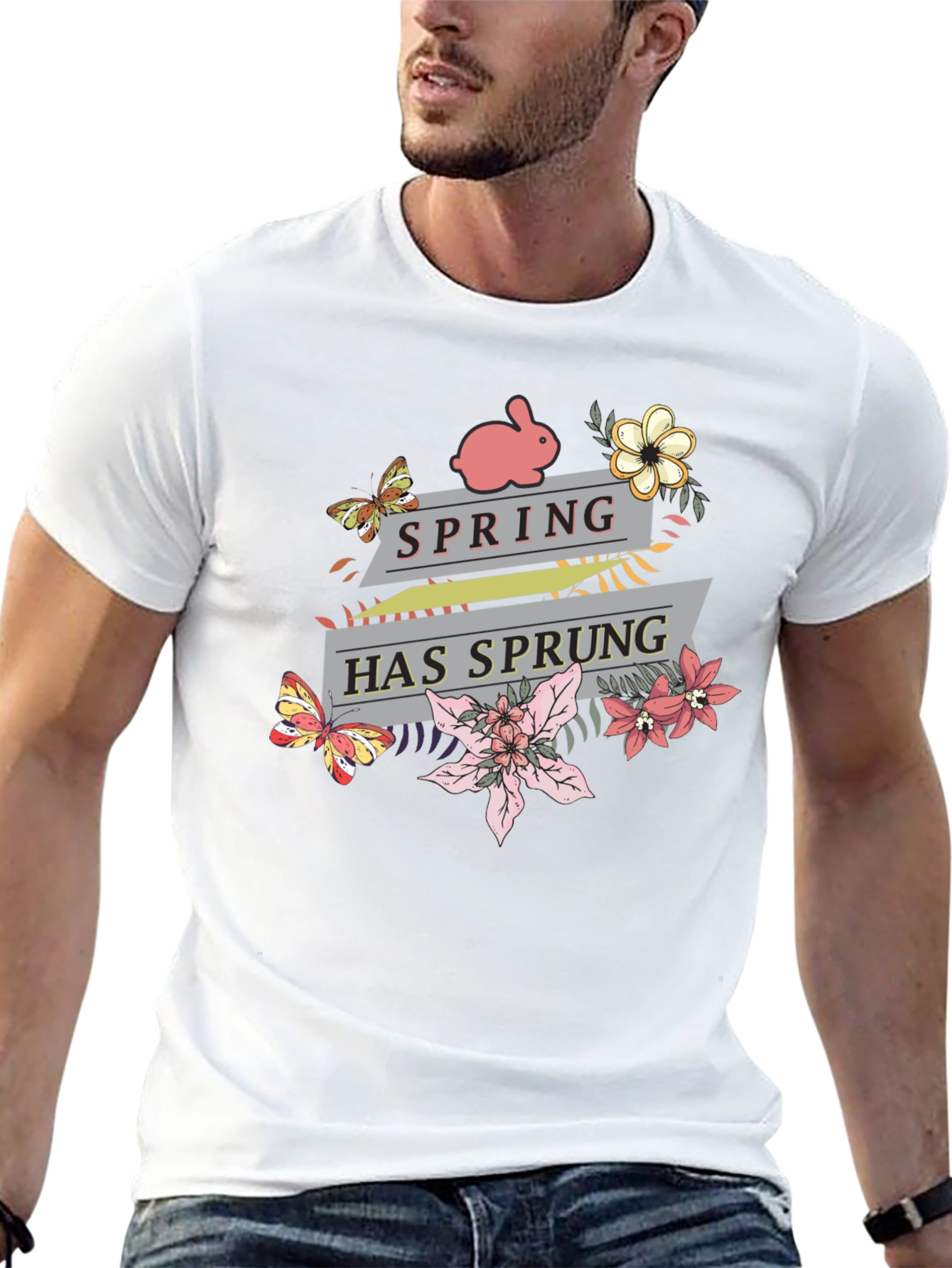 Spring Has Sprung Floral Bunny Graphic T-Shirt