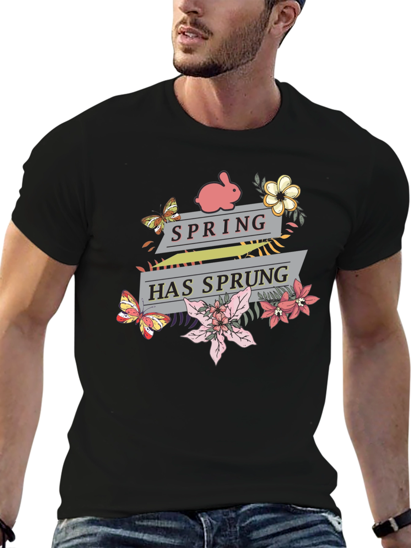 Spring Has Sprung Floral Bunny Graphic T-Shirt
