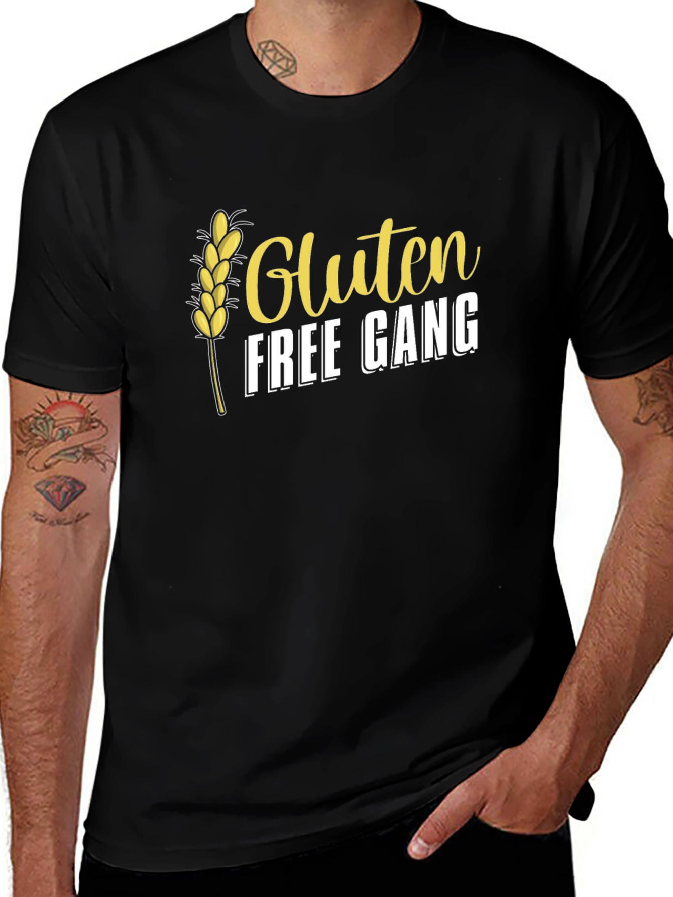 Gluten Free Gang T-Shirt - Black Crew Neck Tee