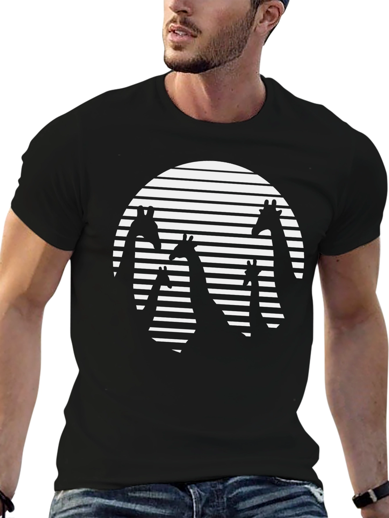 Giraffe Silhouette Striped Circle Graphic Tee