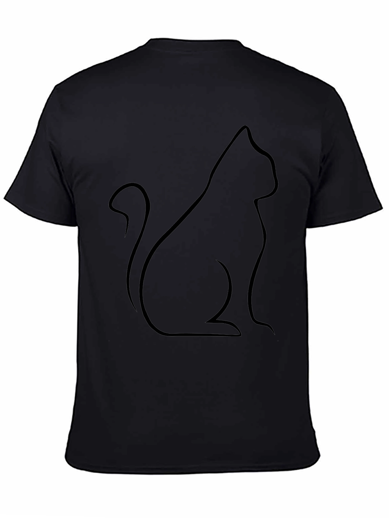 Black Cat Outline T-Shirt - Minimalist Design