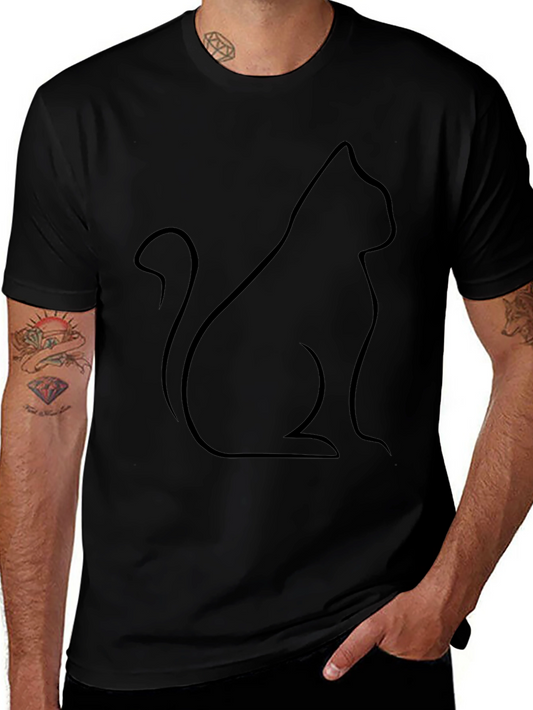 Black Cat Outline T-Shirt - Minimalist Design