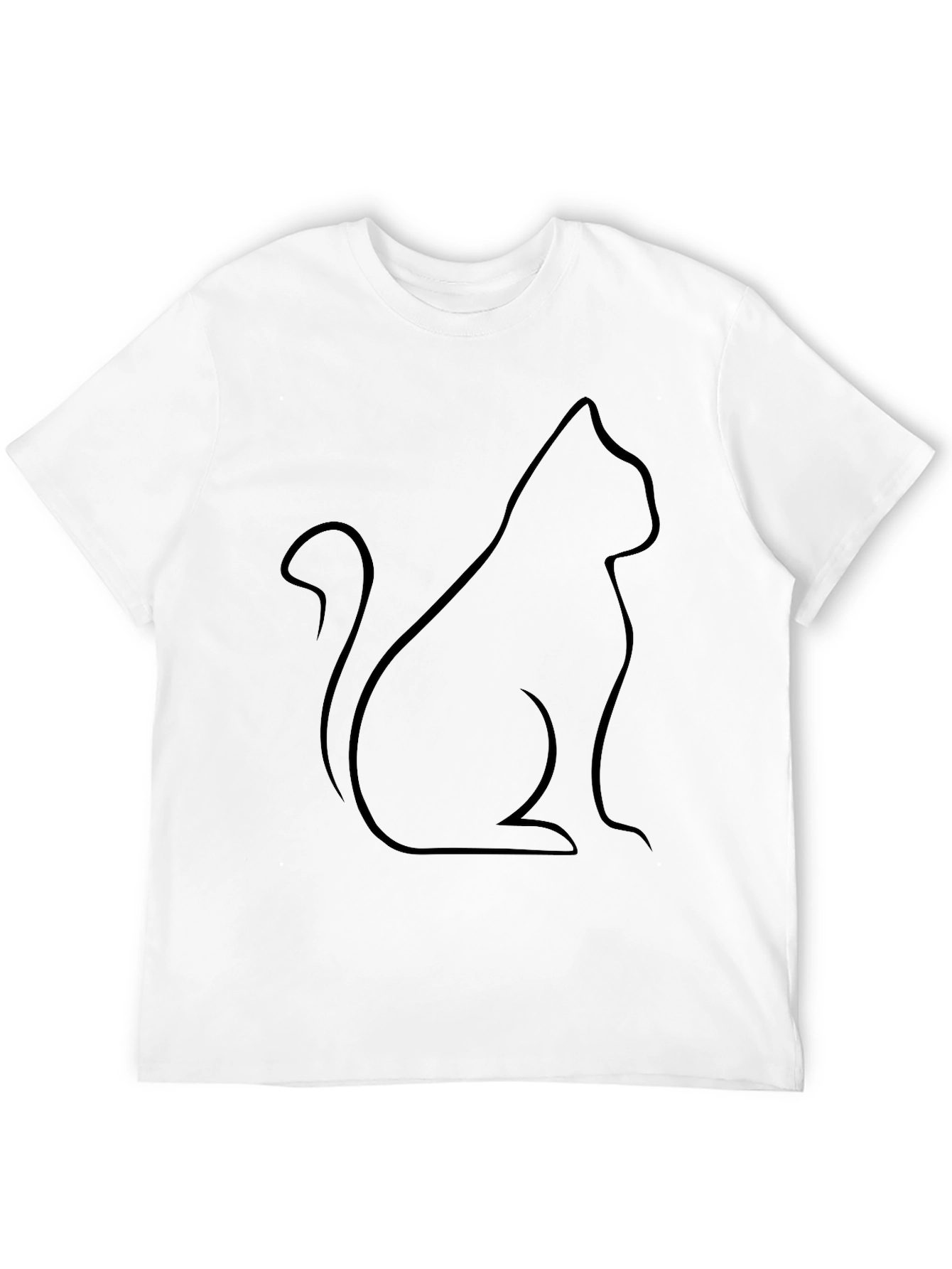 Black Cat Outline T-Shirt - Minimalist Design