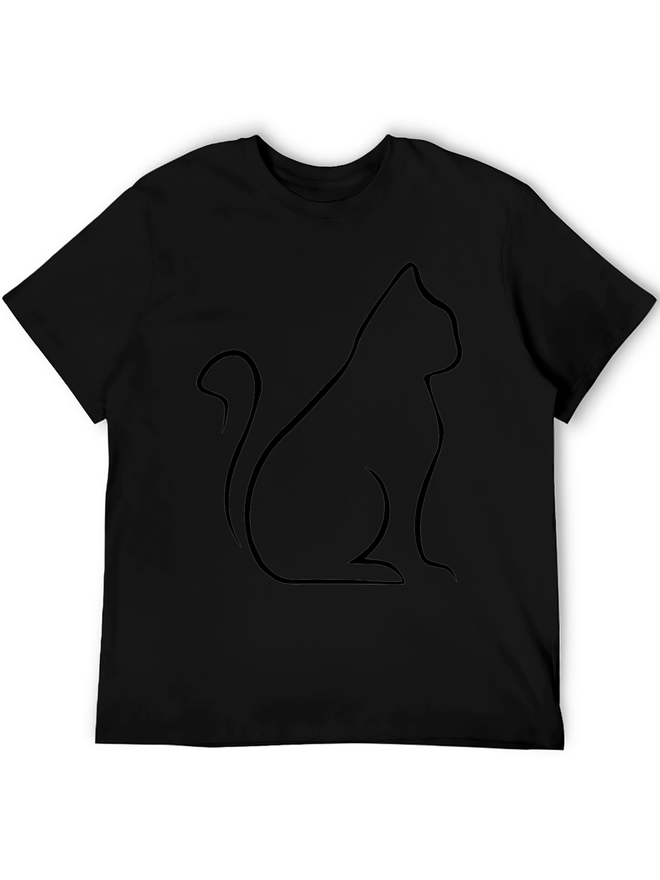 Black Cat Outline T-Shirt - Minimalist Design
