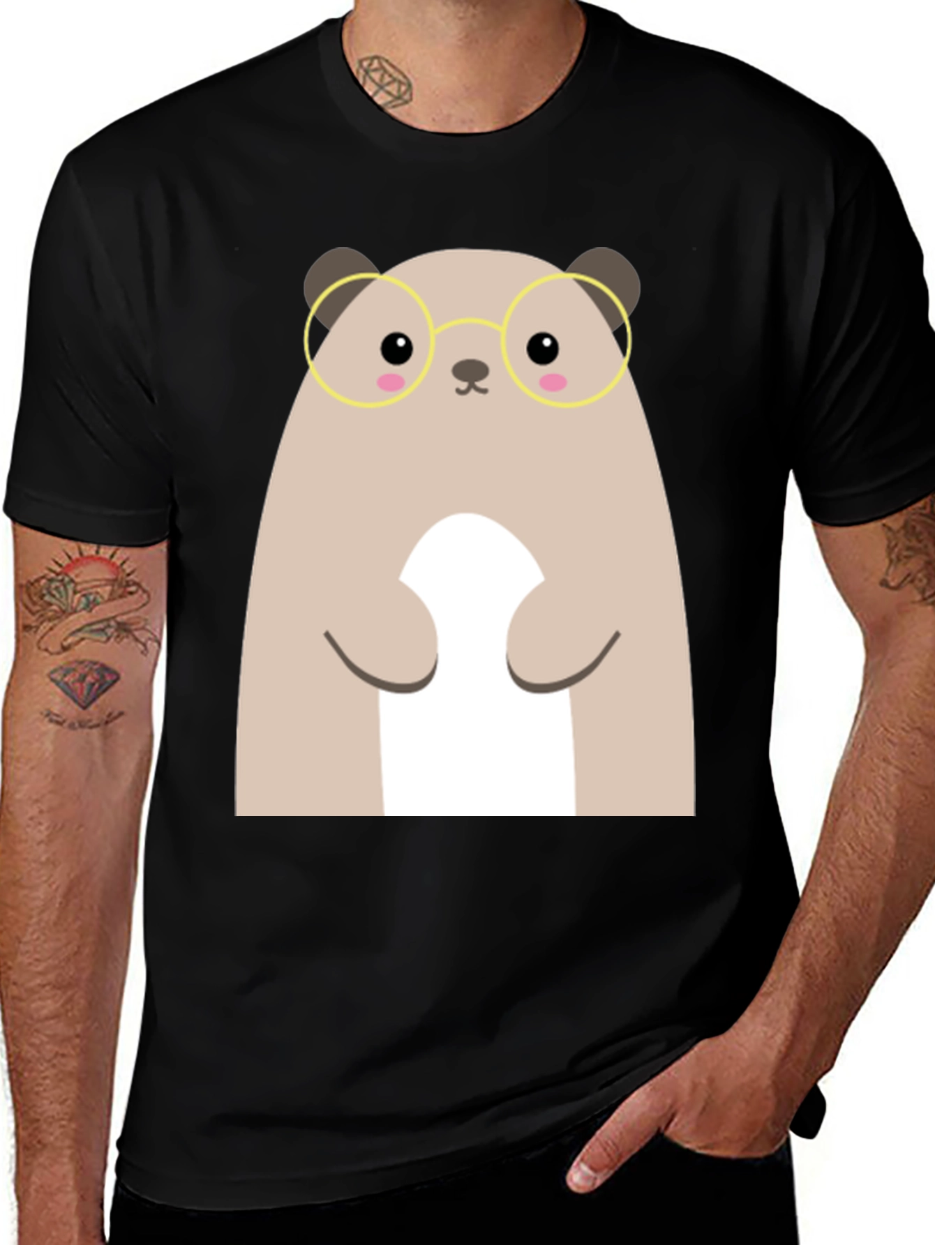 Cute Hamster with Glasses Black T-Shirt