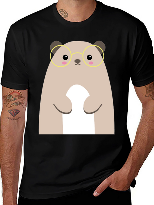Cute Hamster with Glasses Black T-Shirt