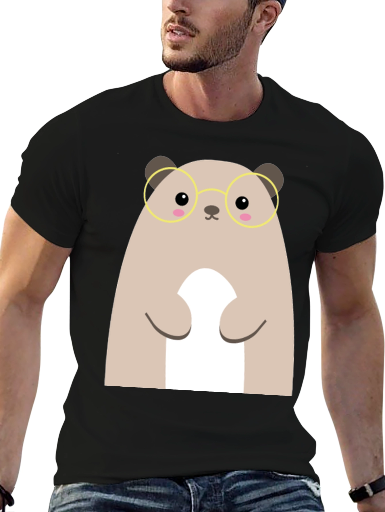 Cute Hamster with Glasses Black T-Shirt