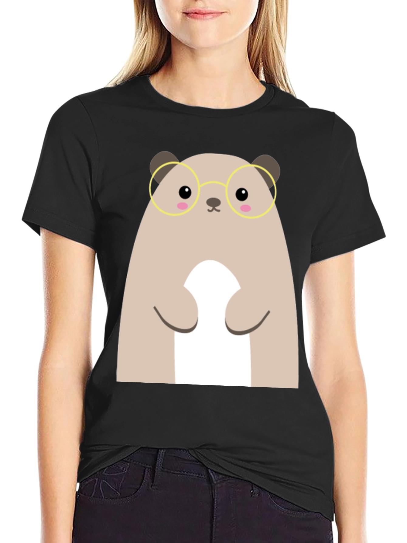 Cute Hamster with Glasses Black T-Shirt