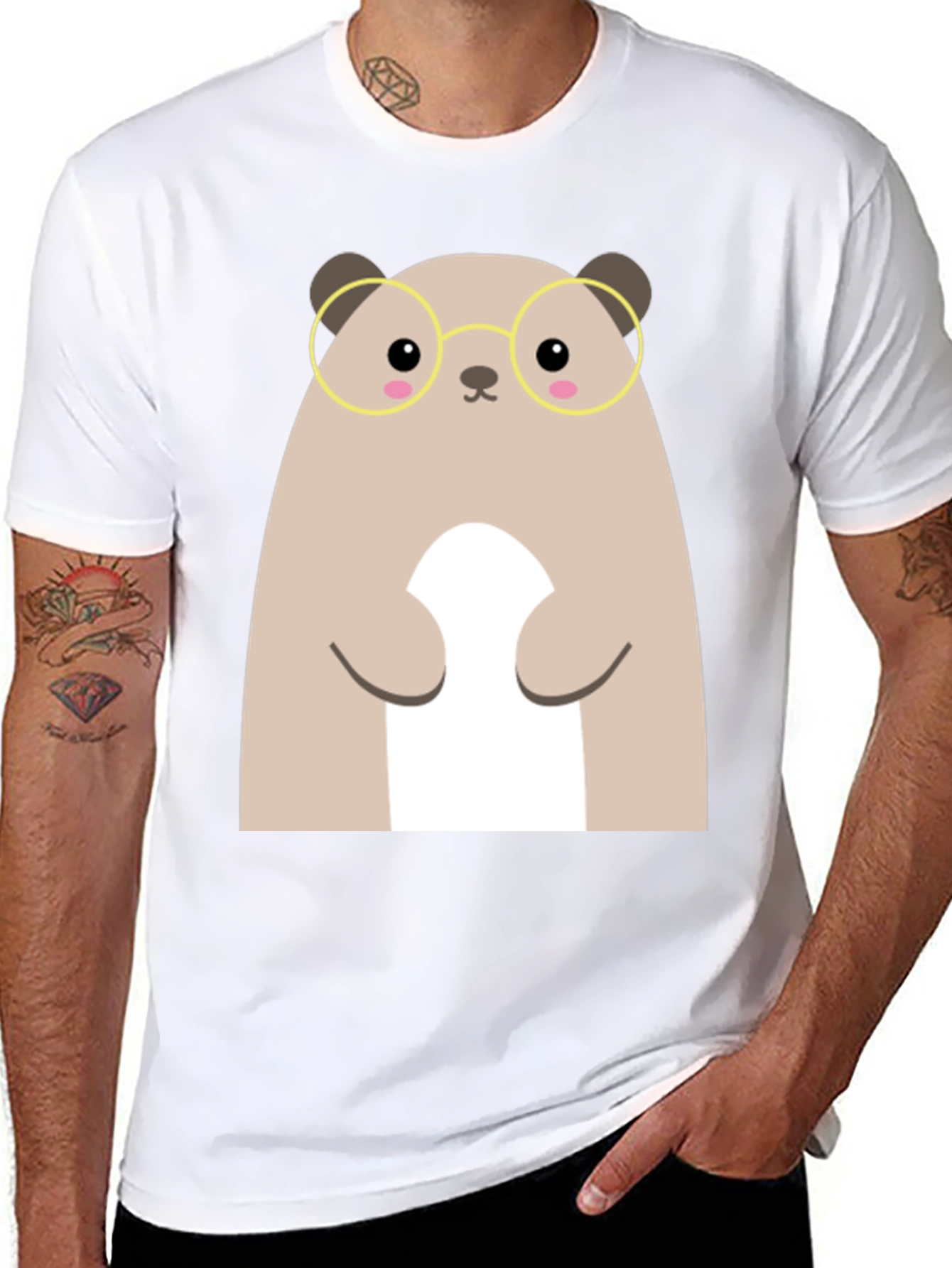 Cute Hamster with Glasses Black T-Shirt