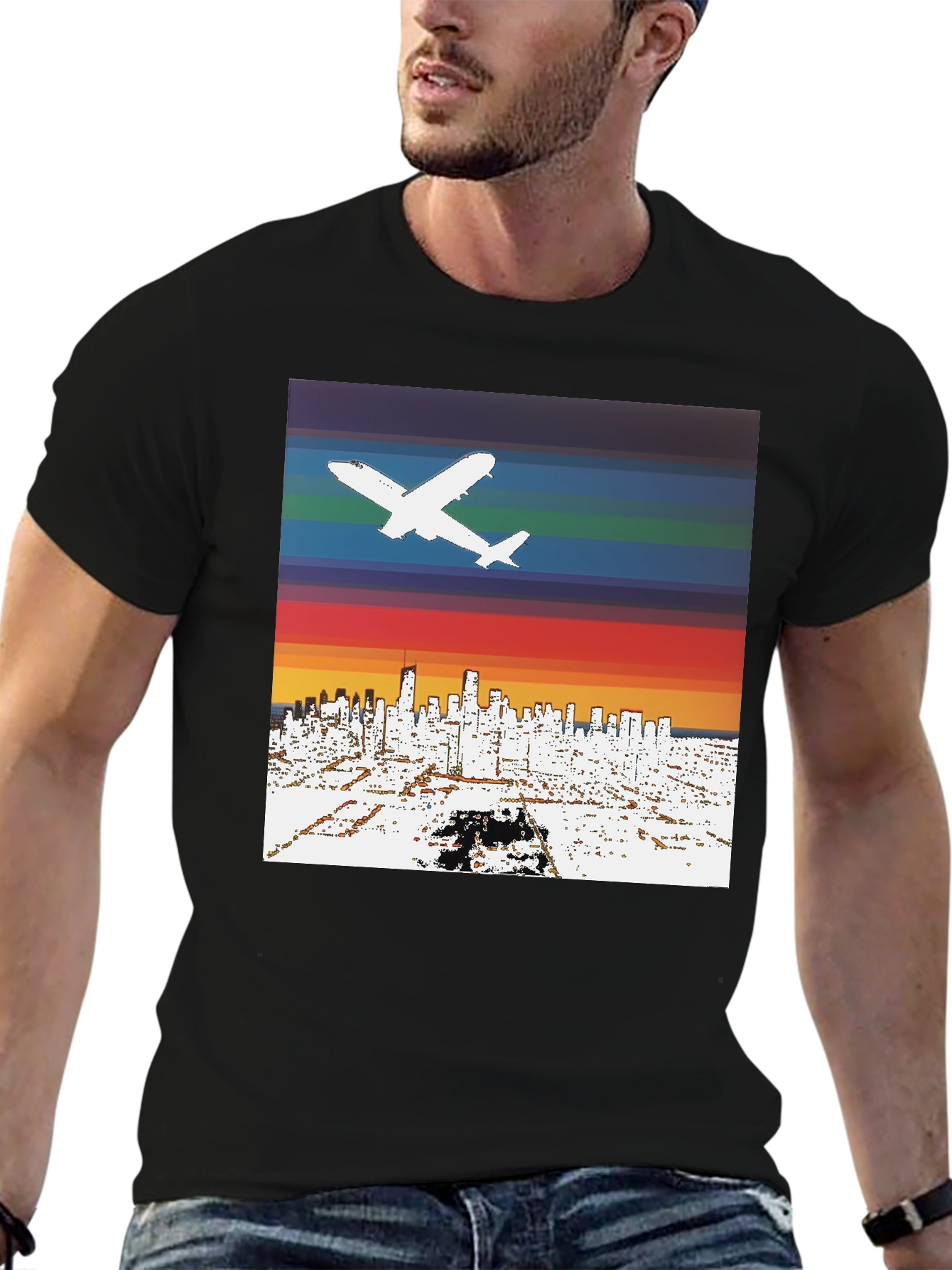 Retro Airplane Skyline T-Shirt