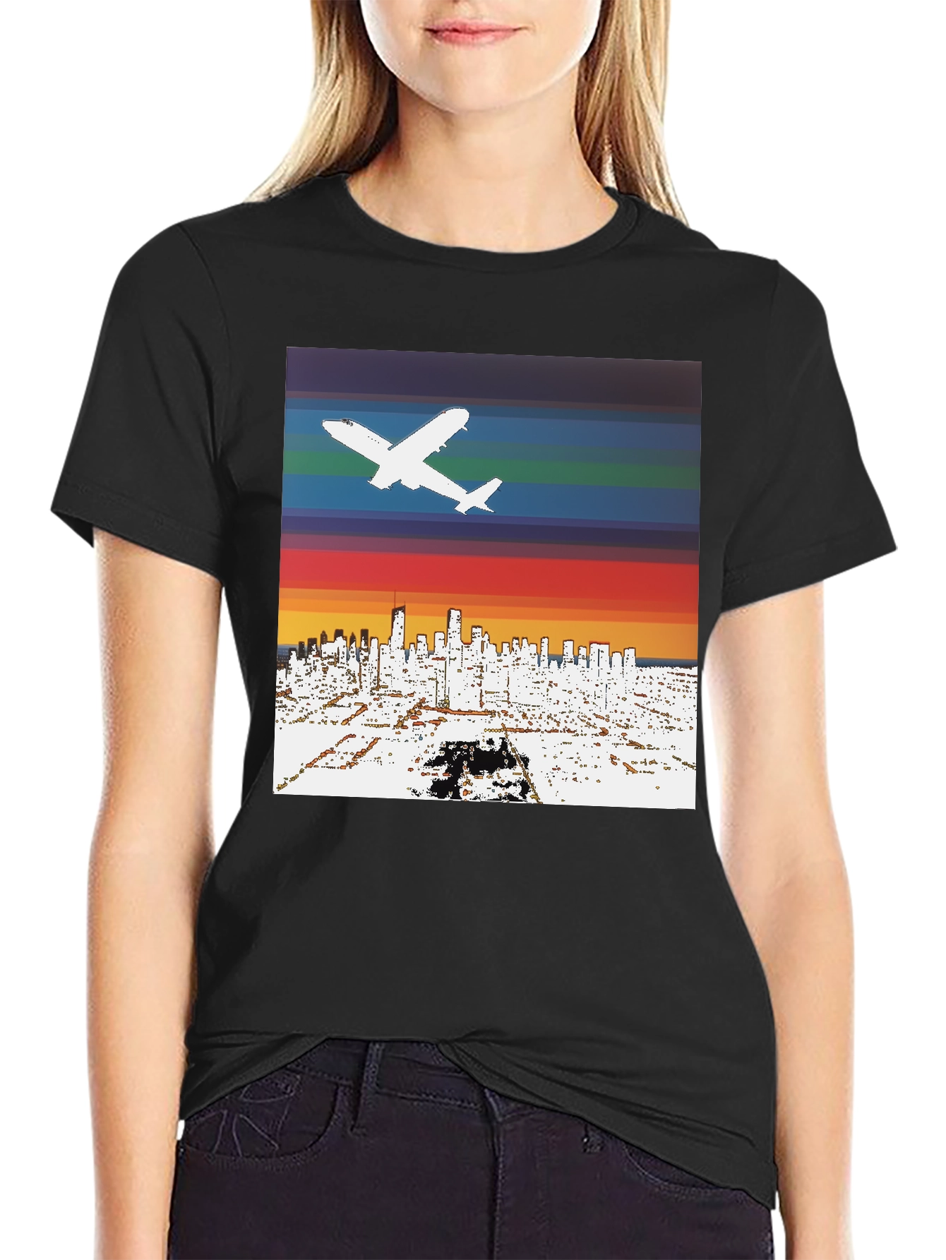Retro Airplane Skyline T-Shirt