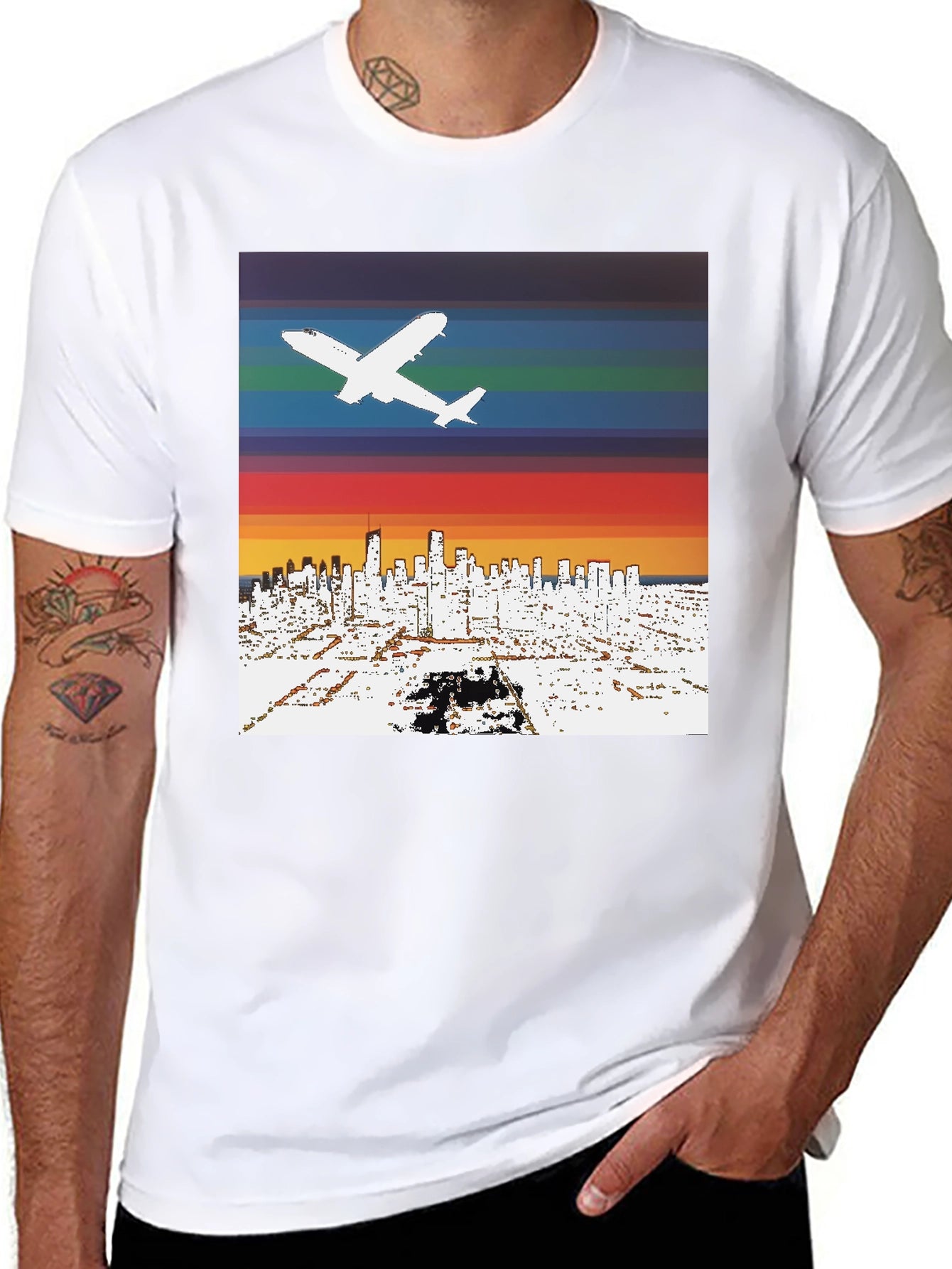Retro Airplane Skyline T-Shirt