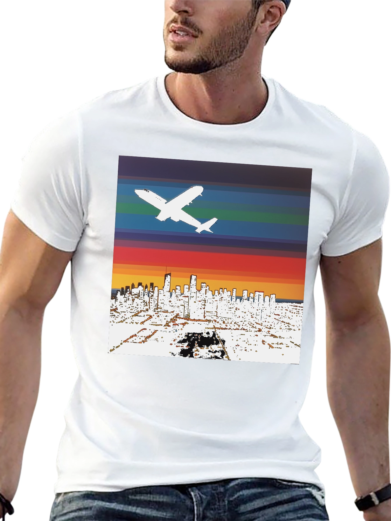 Retro Airplane Skyline T-Shirt