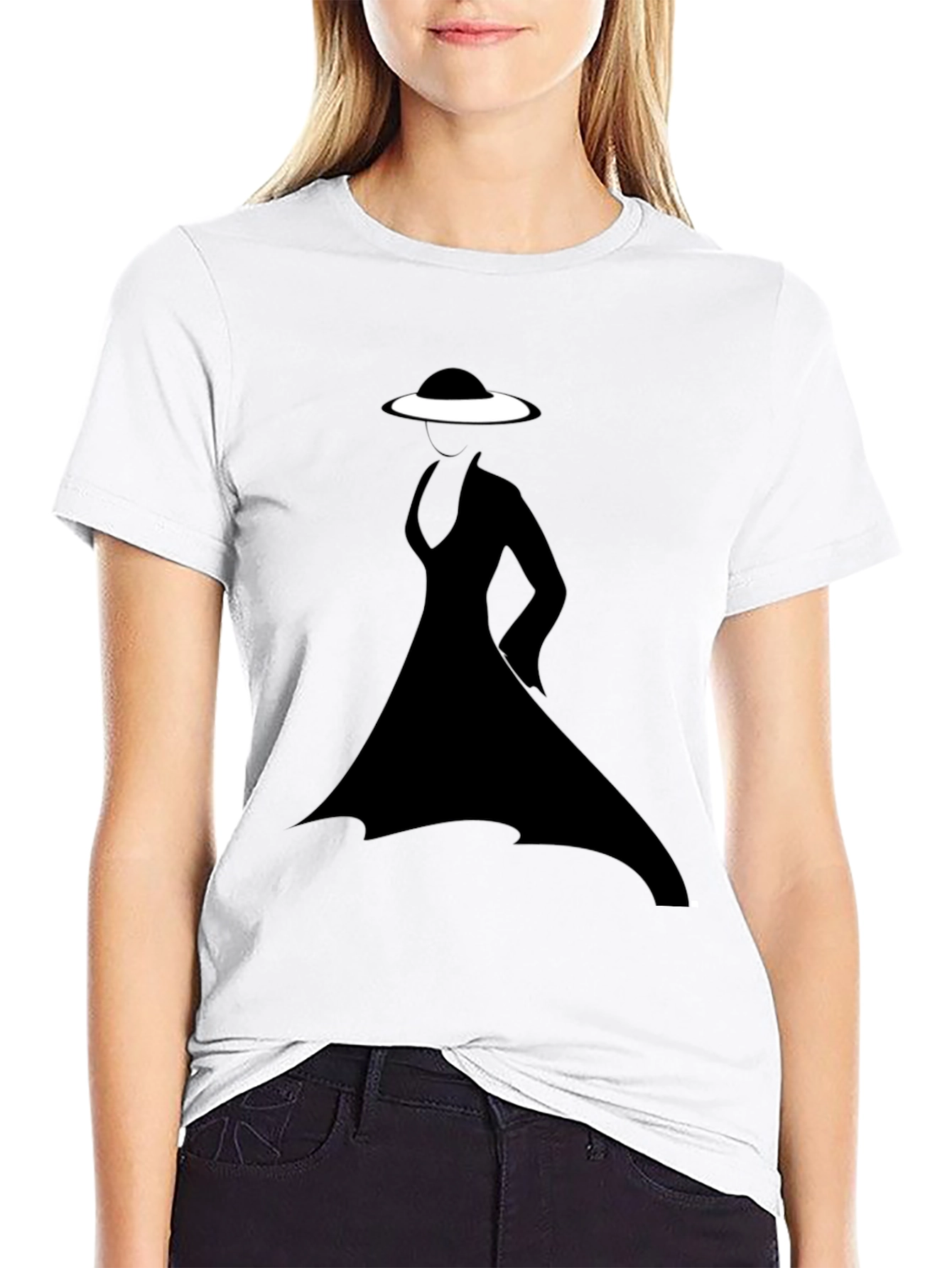 Silhouette Lady in Hat Graphic T-Shirt