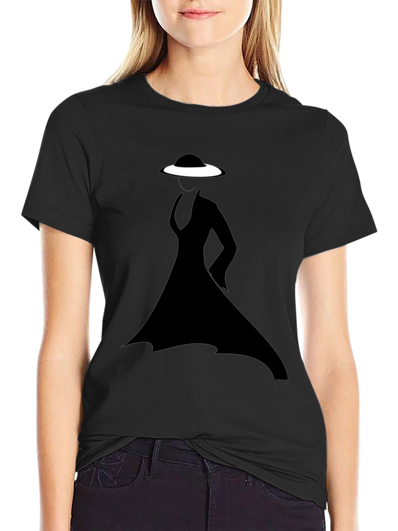 Silhouette Lady in Hat Graphic T-Shirt