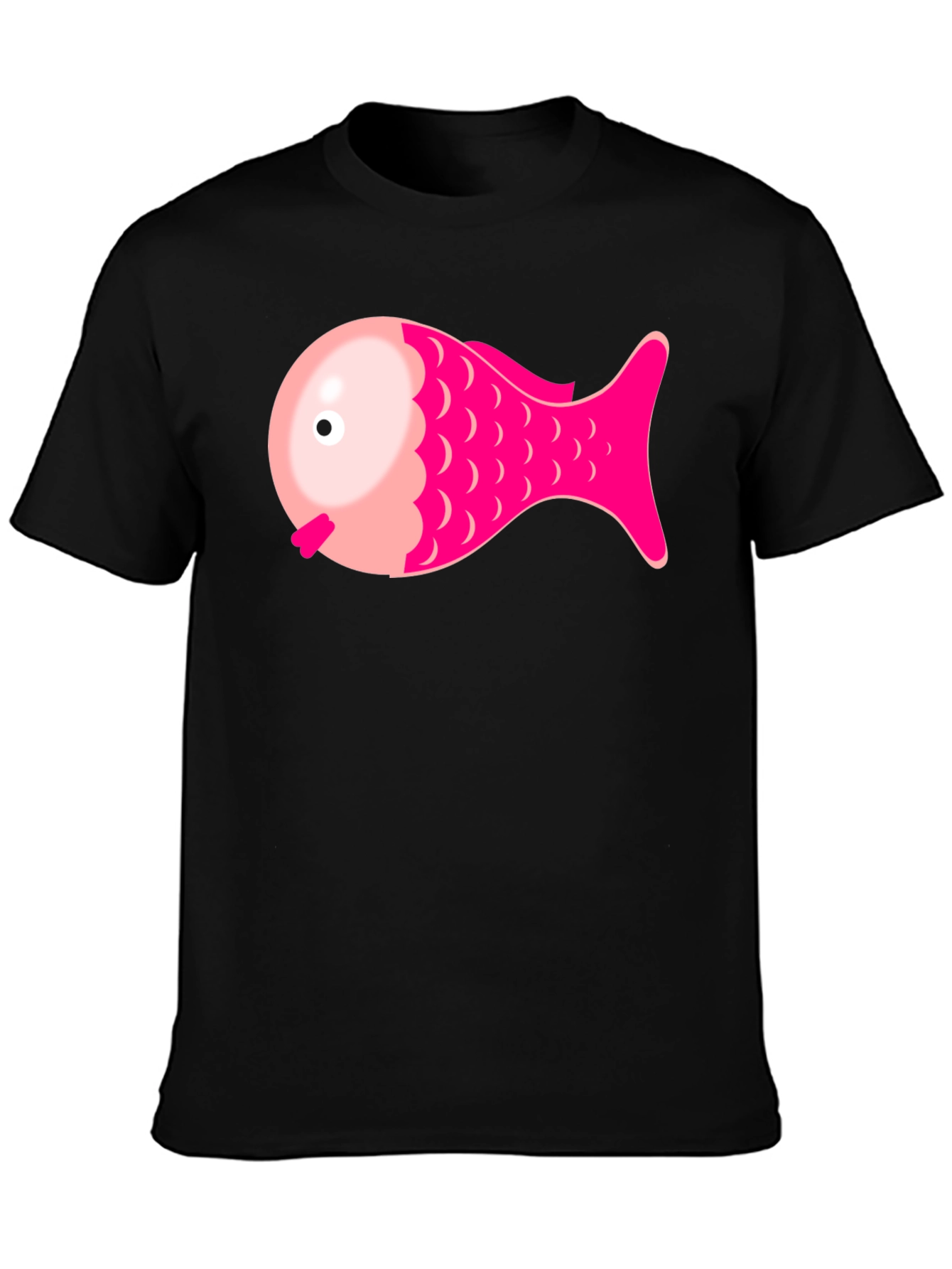Pink Fish Graphic Tee - Black Cotton Blend Shirt