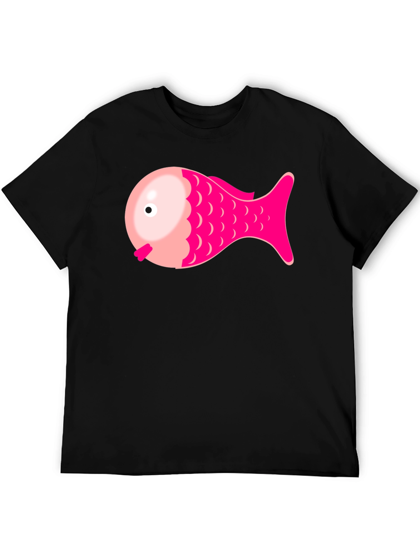 Pink Fish Graphic Tee - Black Cotton Blend Shirt