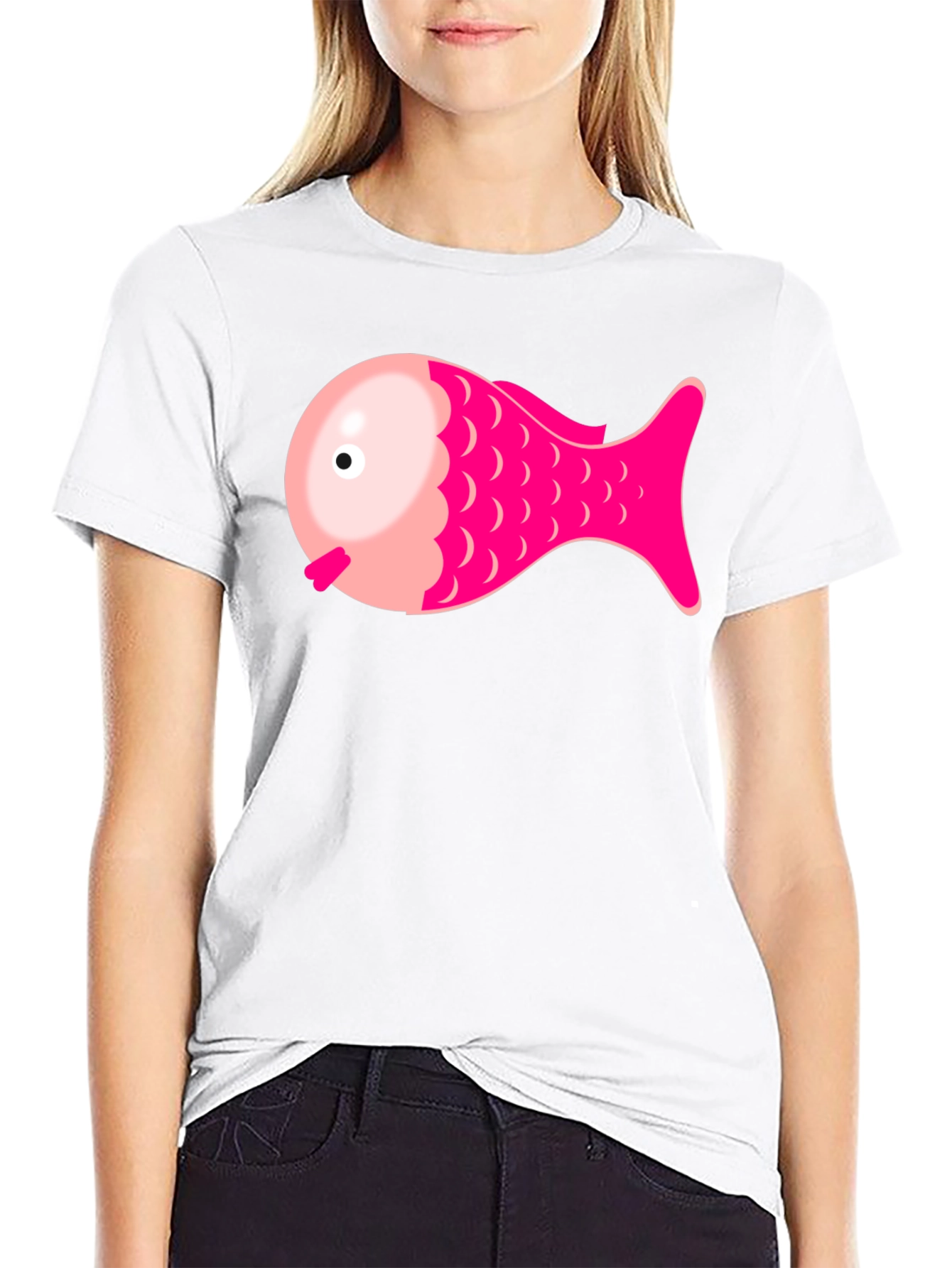 Pink Fish Graphic Tee - Black Cotton Blend Shirt