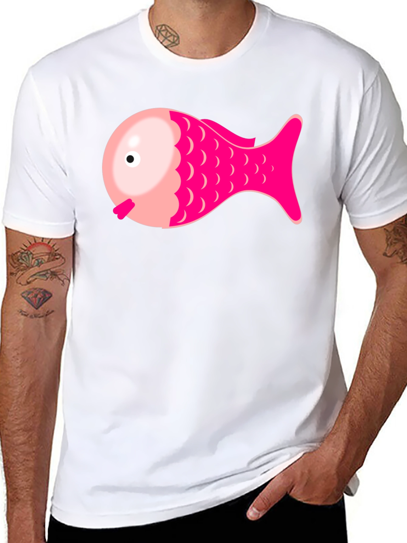 Pink Fish Graphic Tee - Black Cotton Blend Shirt