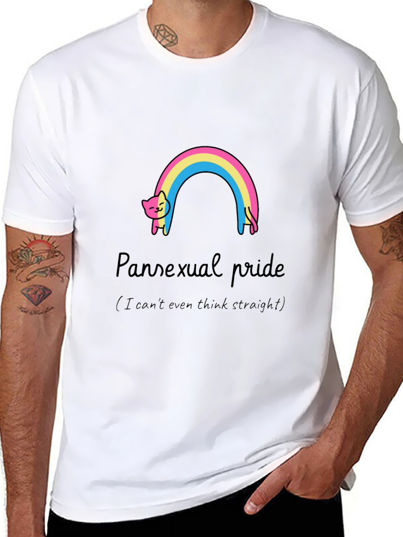 Pansexual Pride Cat Rainbow Graphic T-Shirt