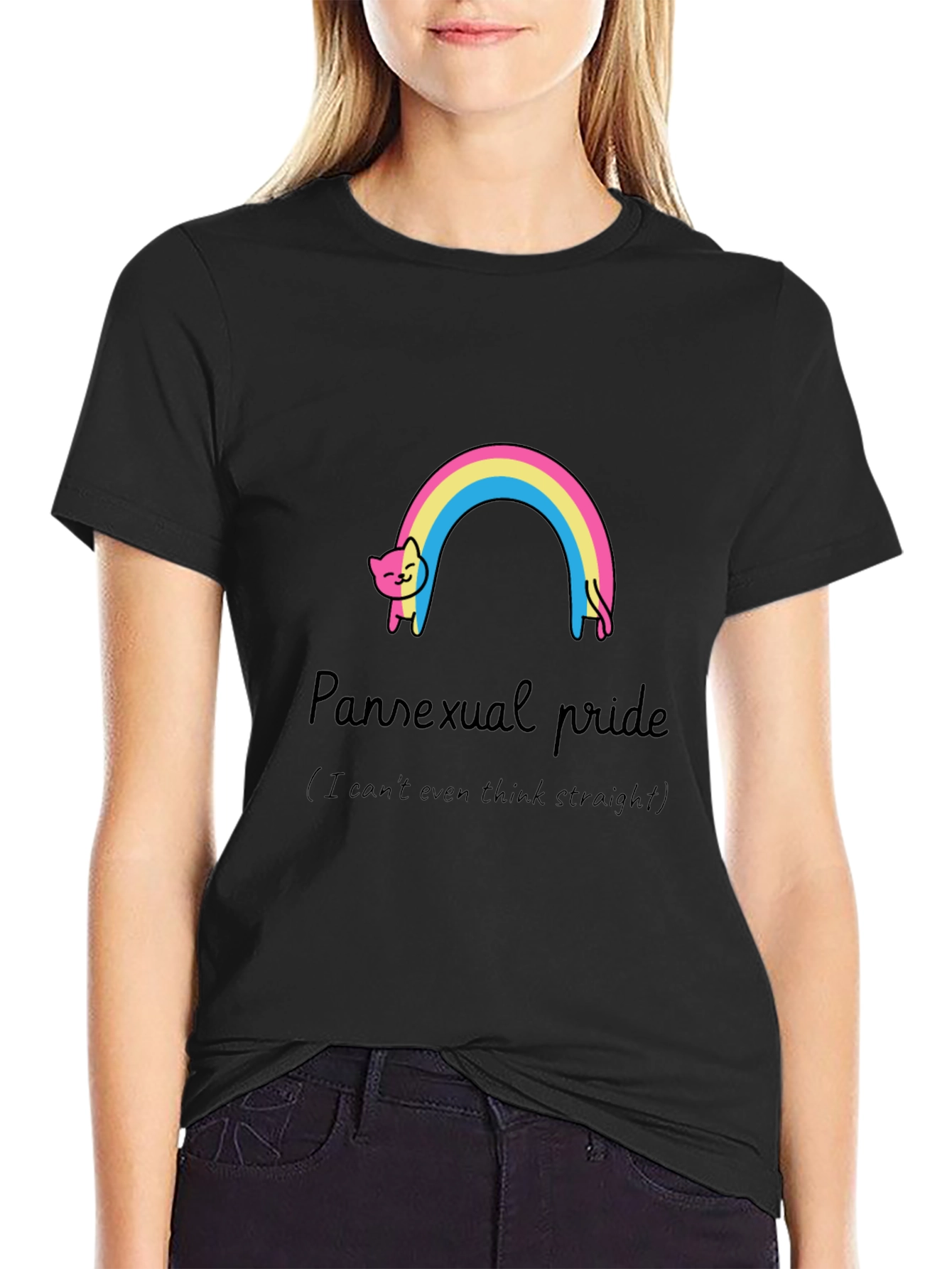Pansexual Pride Cat Rainbow Graphic T-Shirt