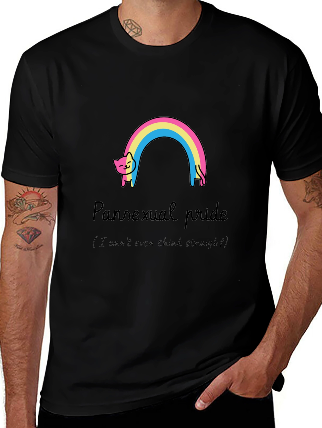 Pansexual Pride Cat Rainbow Graphic T-Shirt