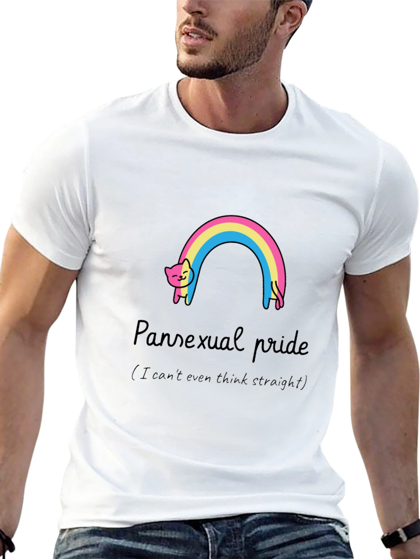 Pansexual Pride Cat Rainbow Graphic T-Shirt
