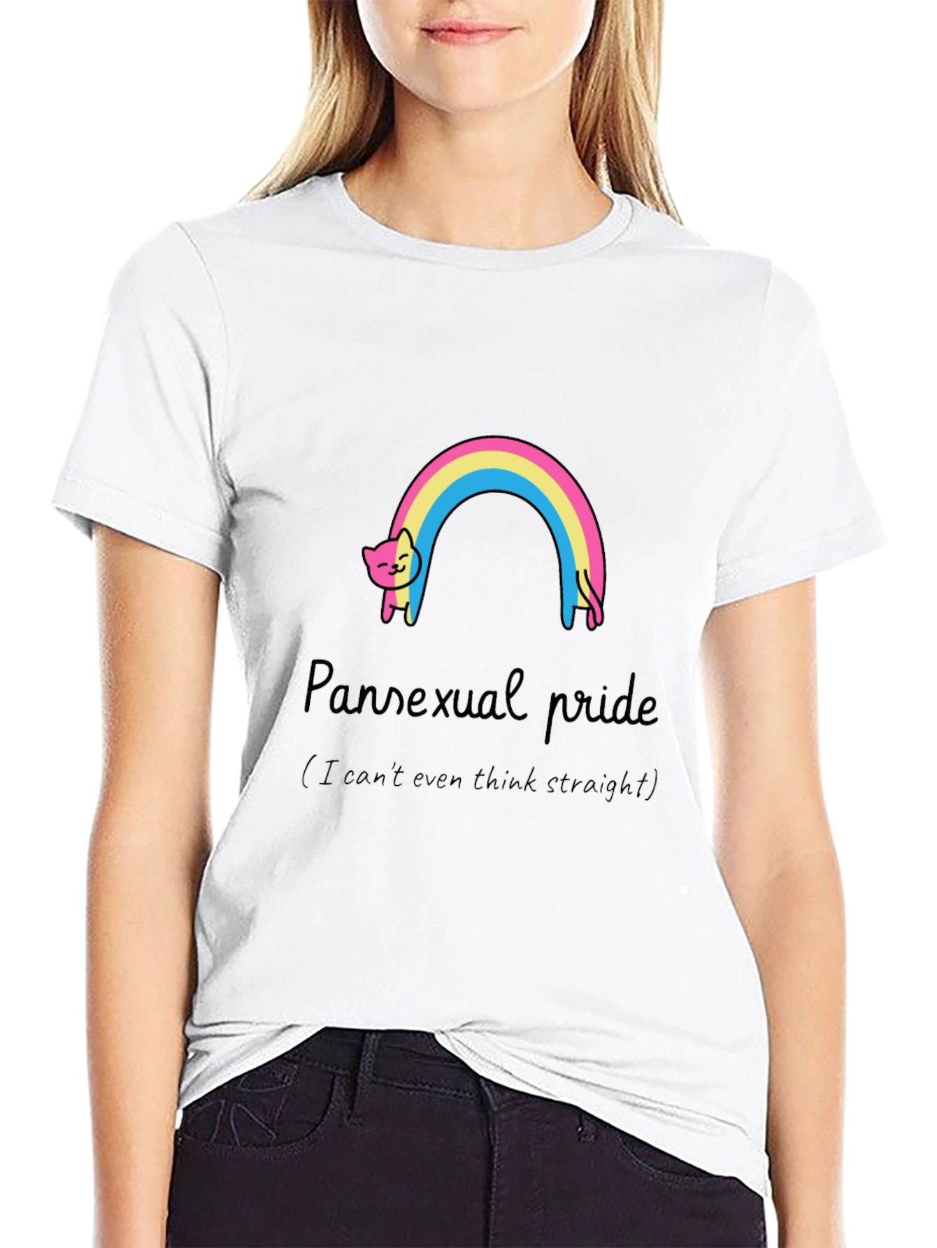 Pansexual Pride Cat Rainbow Graphic T-Shirt