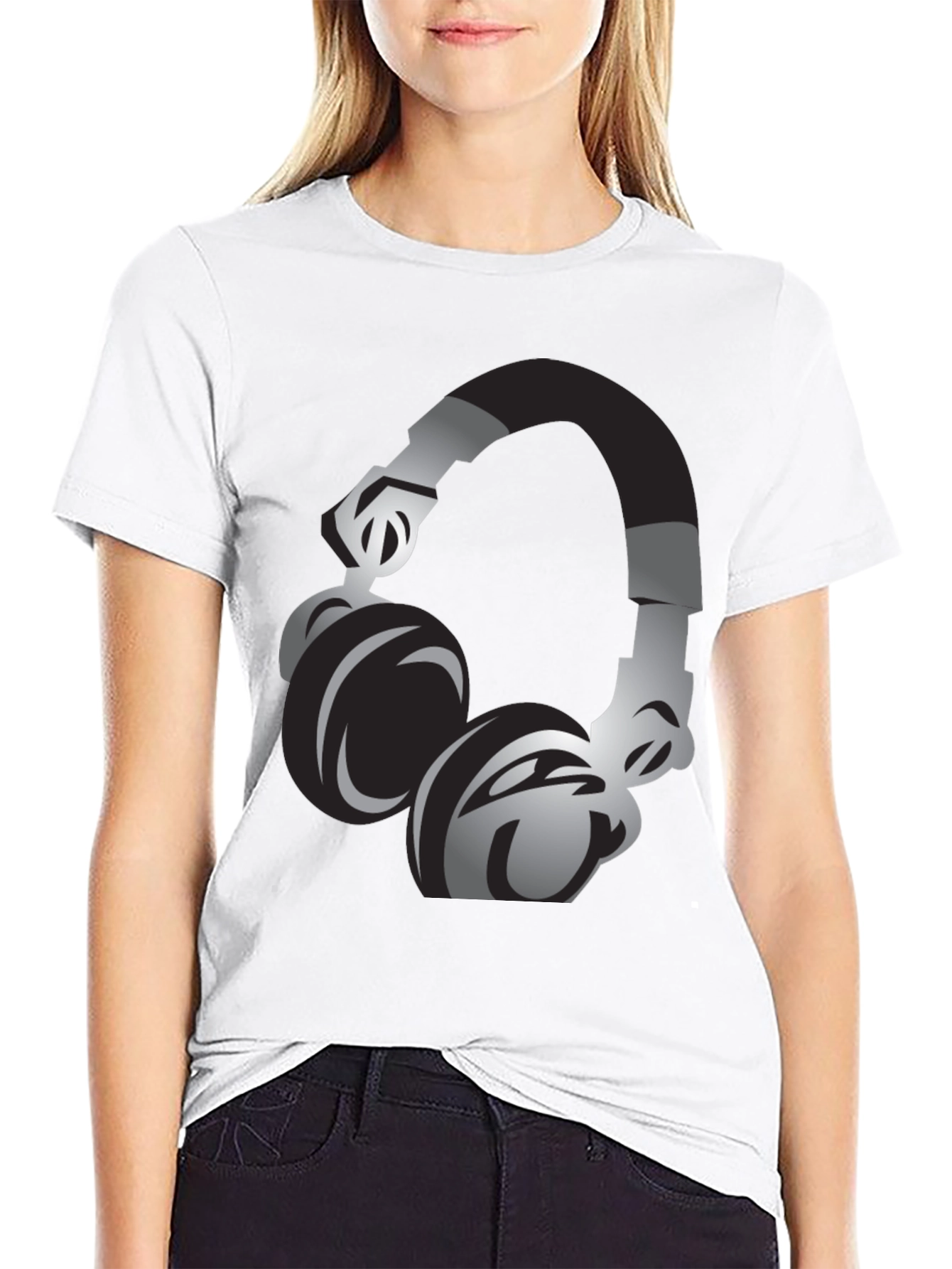 Black T-Shirt with Headphones Graphic