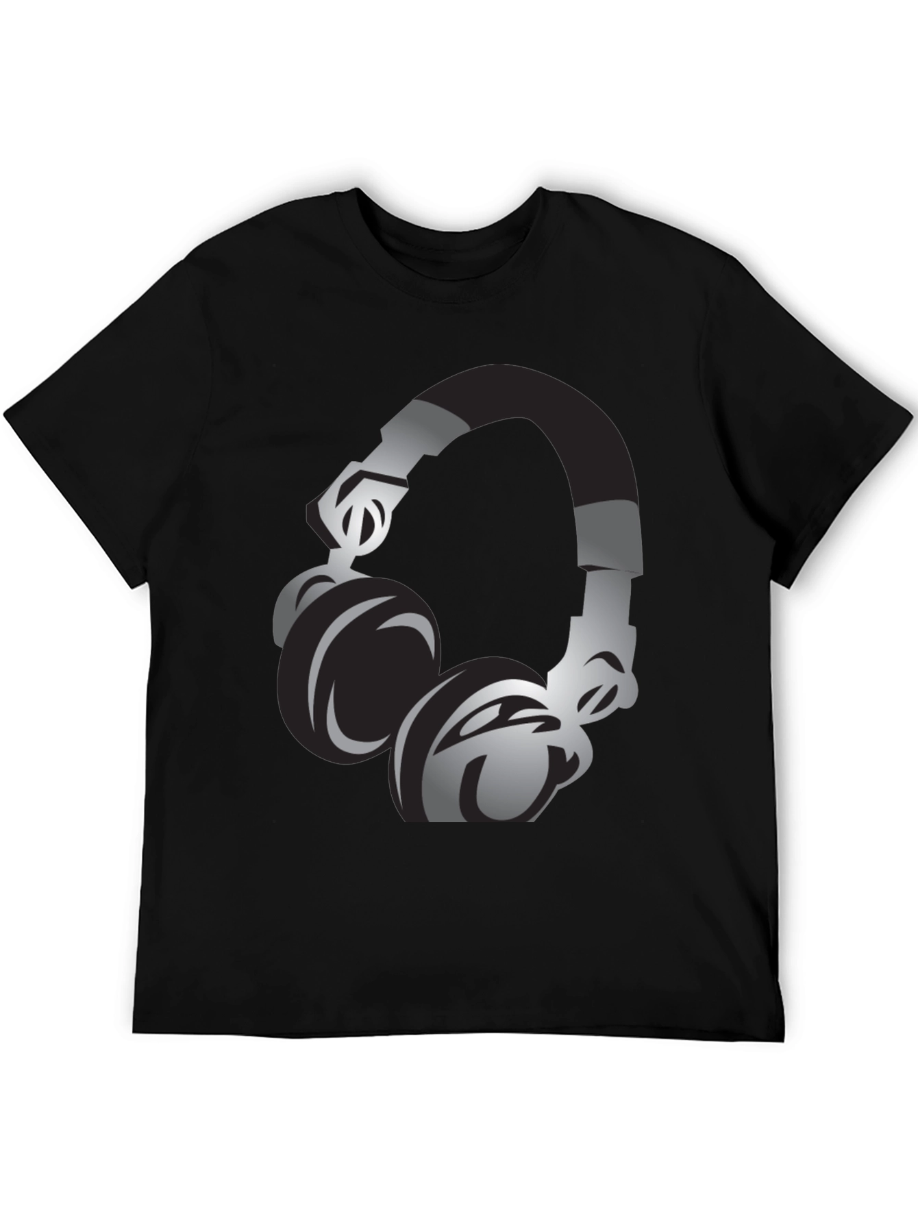 Black T-Shirt with Headphones Graphic