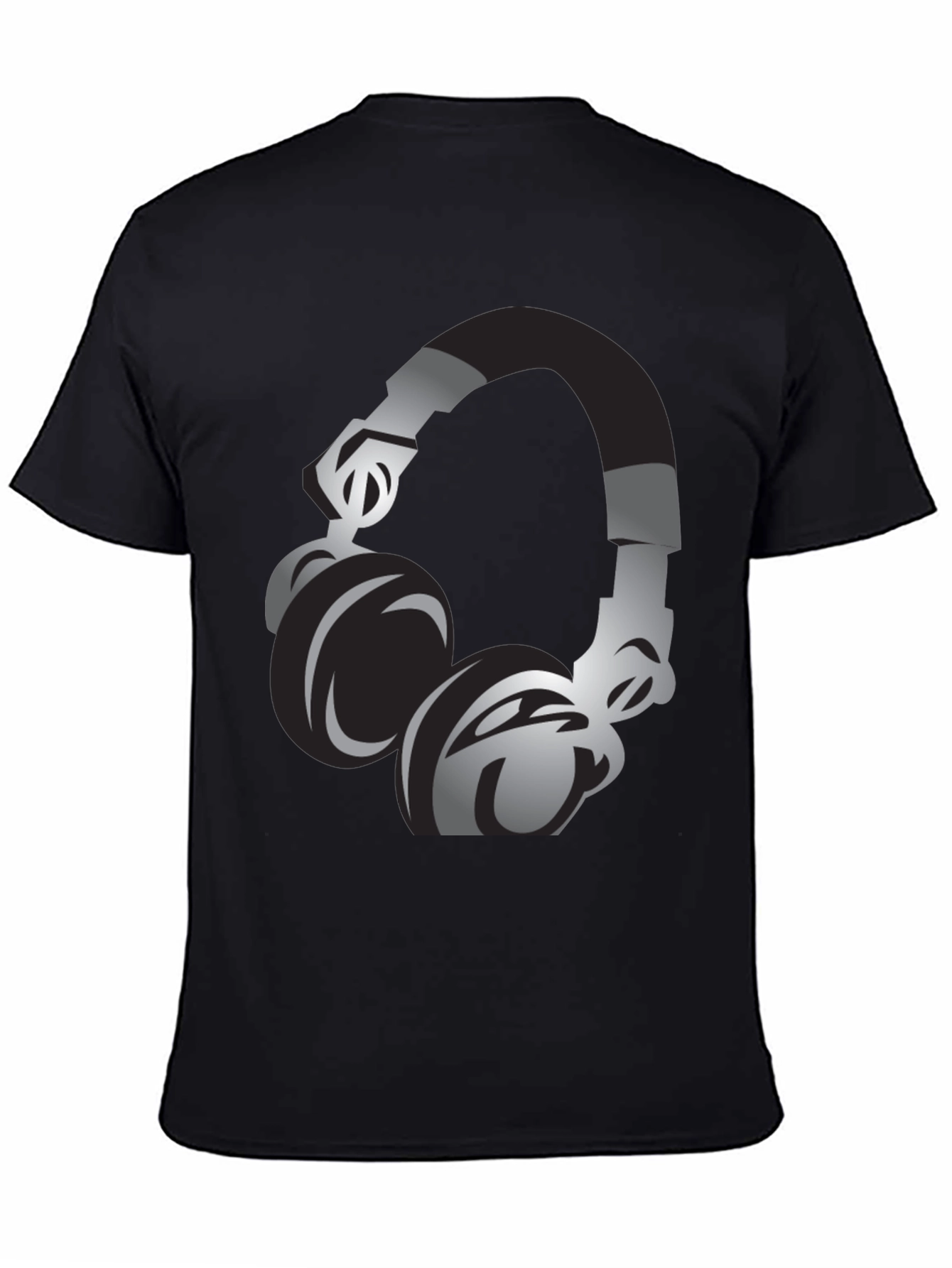 Black T-Shirt with Headphones Graphic