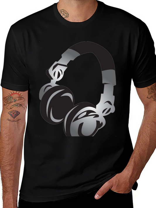 Black T-Shirt with Headphones Graphic