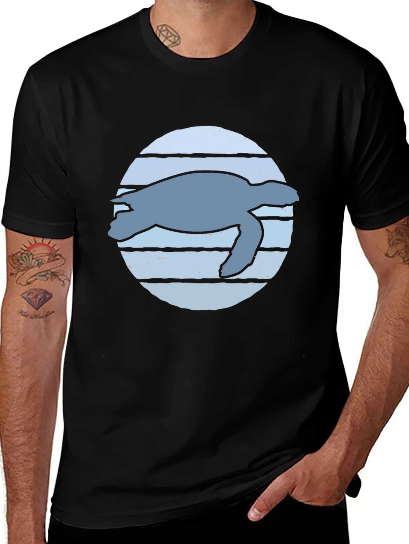 Sea Turtle Graphic Tee - Black Cotton Blend Shirt