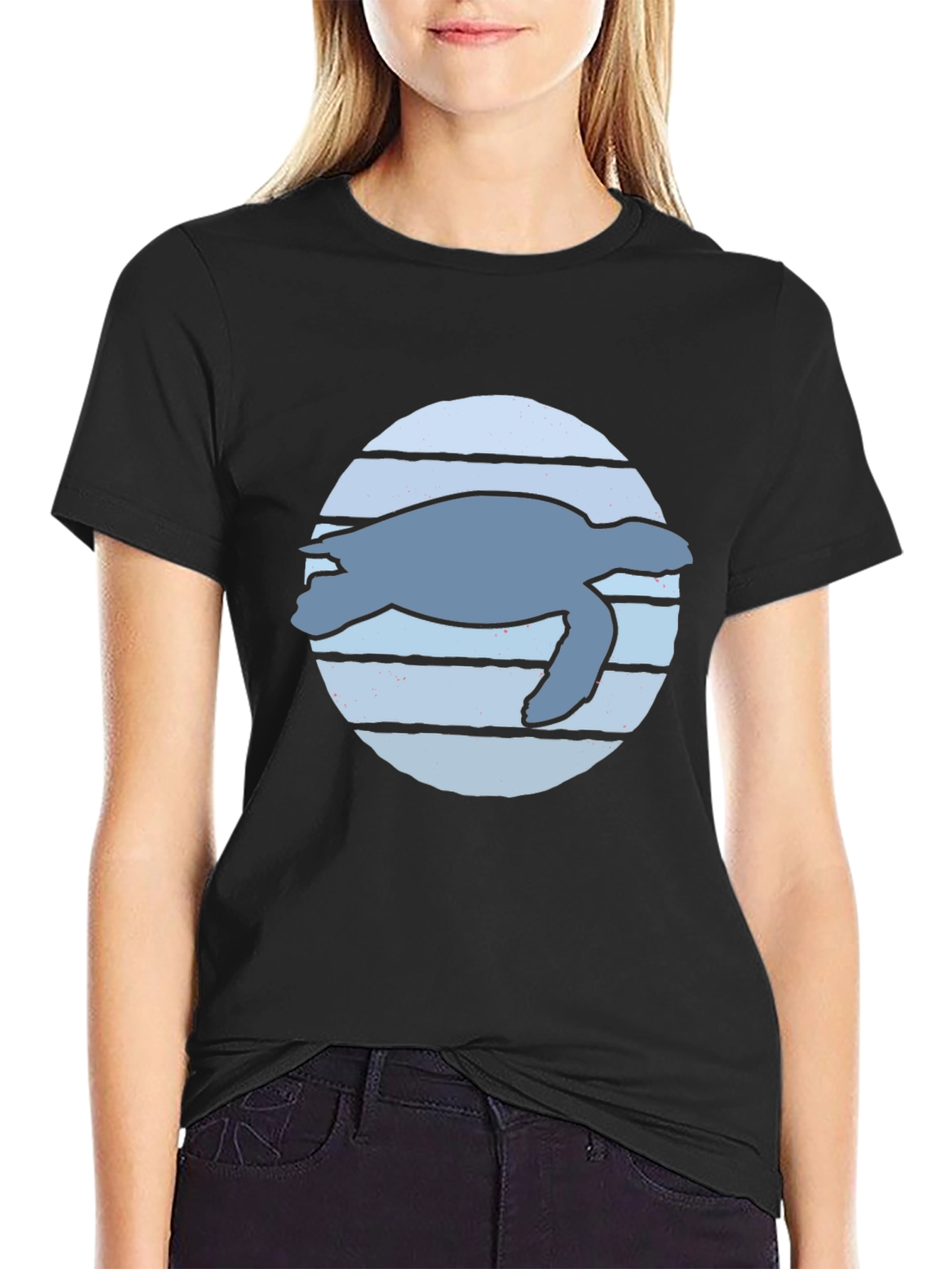 Sea Turtle Graphic Tee - Black Cotton Blend Shirt
