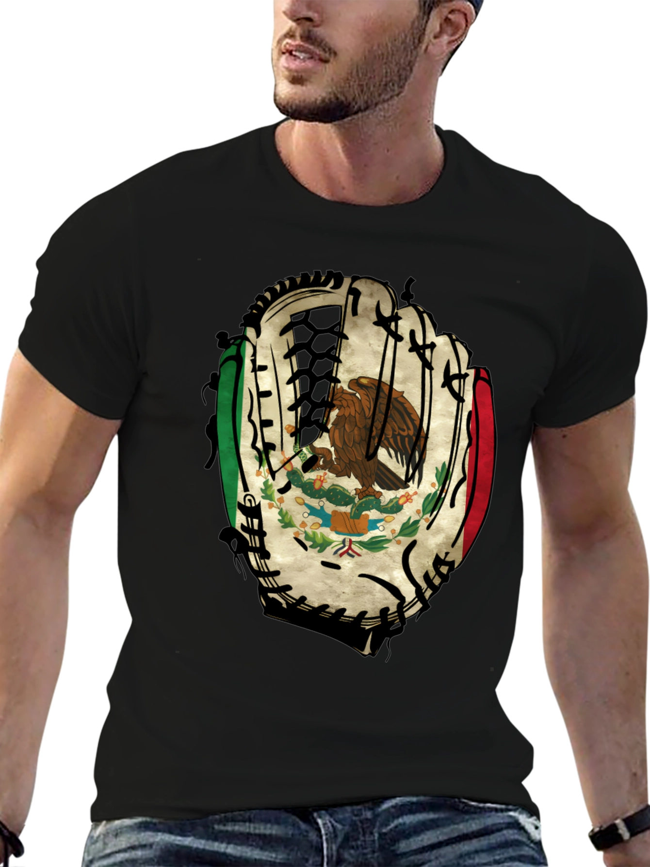 Mexico Baseball Glove T-Shirt - Mens Black Tee