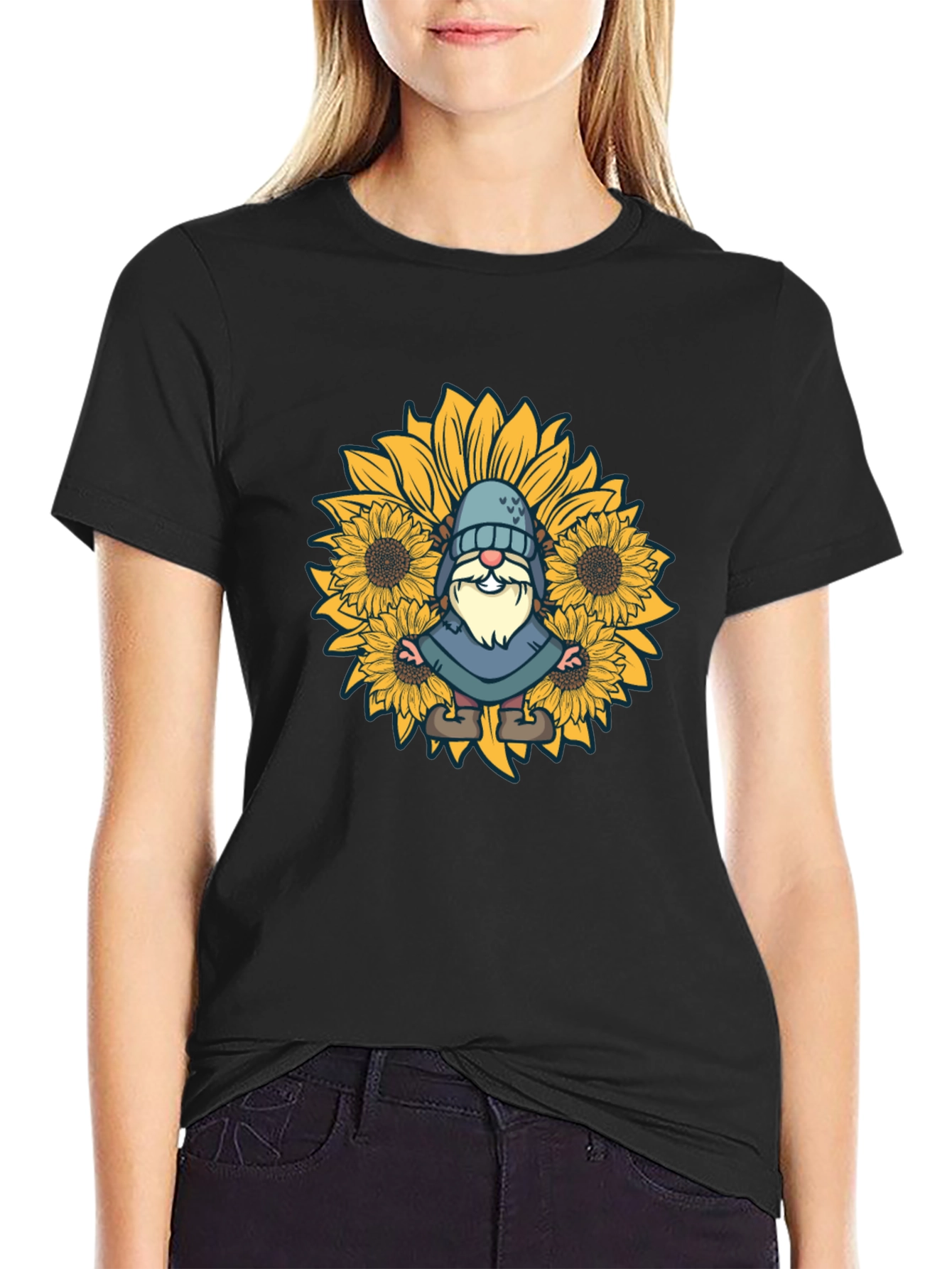 Sunflower Gnome Black T-Shirt